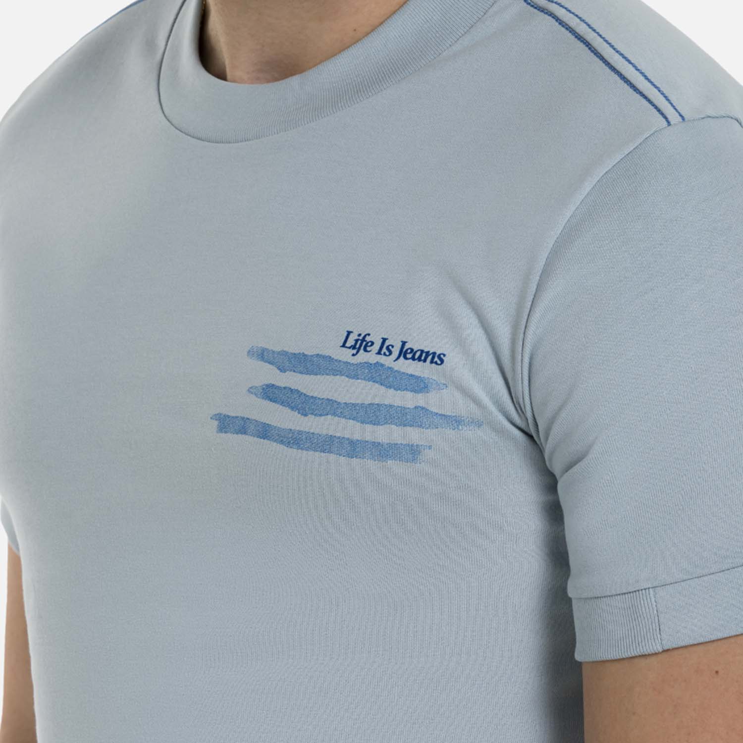 CAMISETA MANGA CORTA COLOR AZUL NIEBLA
