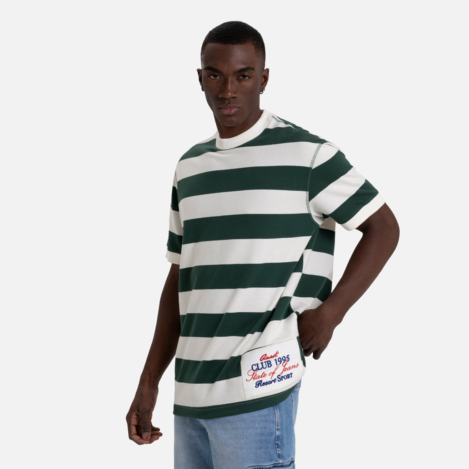 CAMISETA MANGA CORTA COLOR VERDE TENIS-IVORY MARFIL