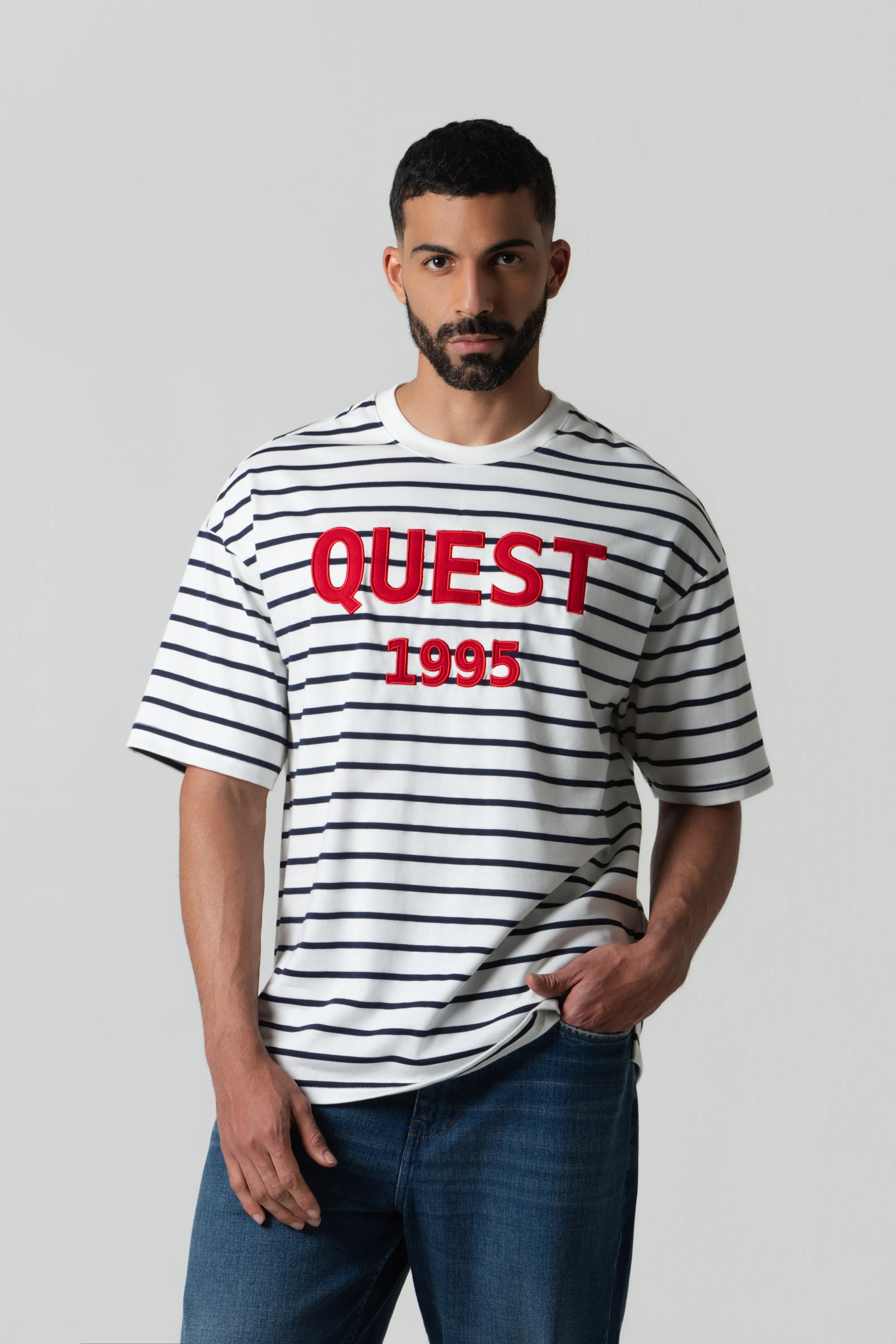 CAMISETA MANGA CORTA COLOR IVORY-AZUL OSCURO