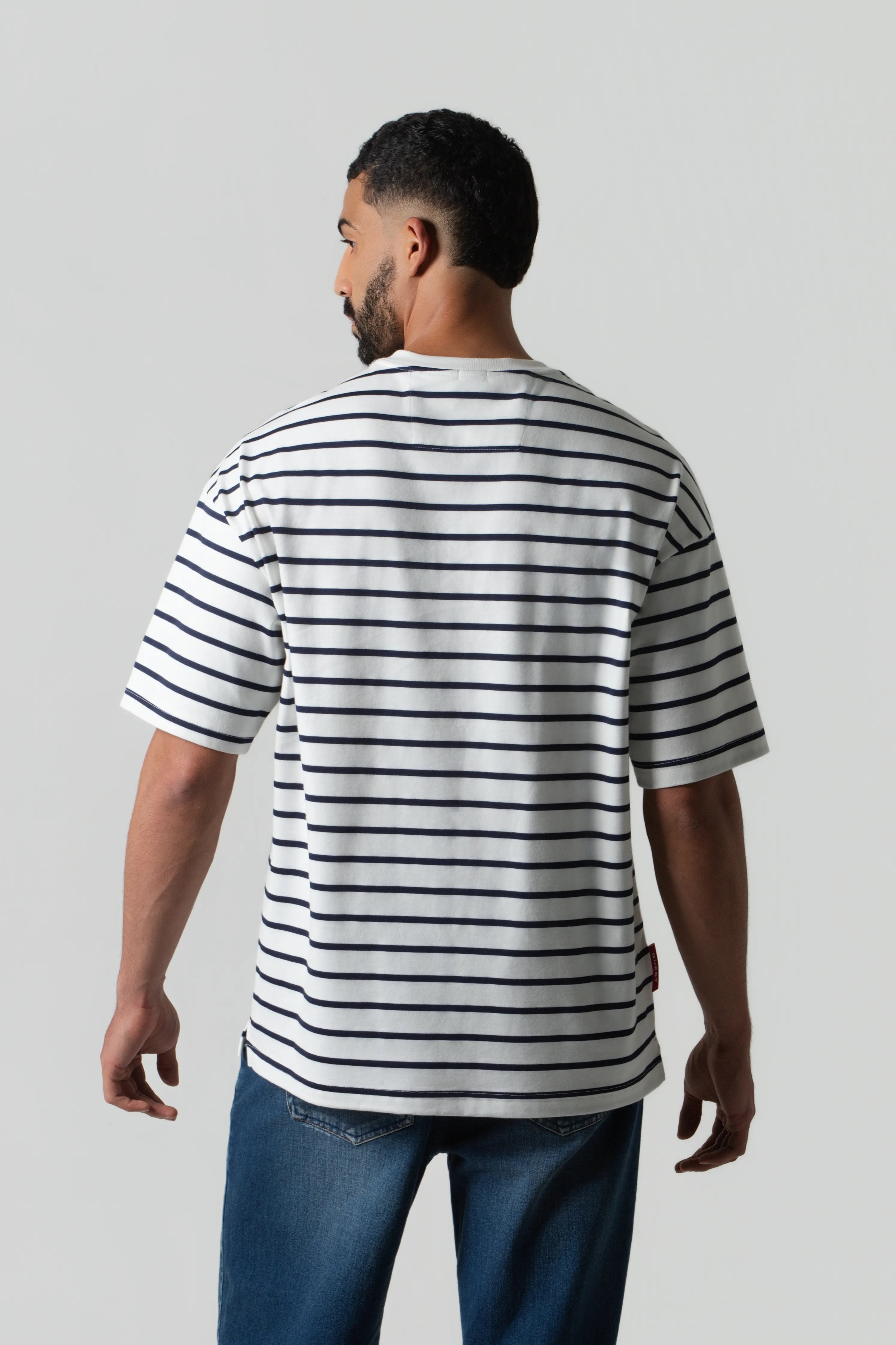 CAMISETA MANGA CORTA COLOR IVORY-AZUL OSCURO