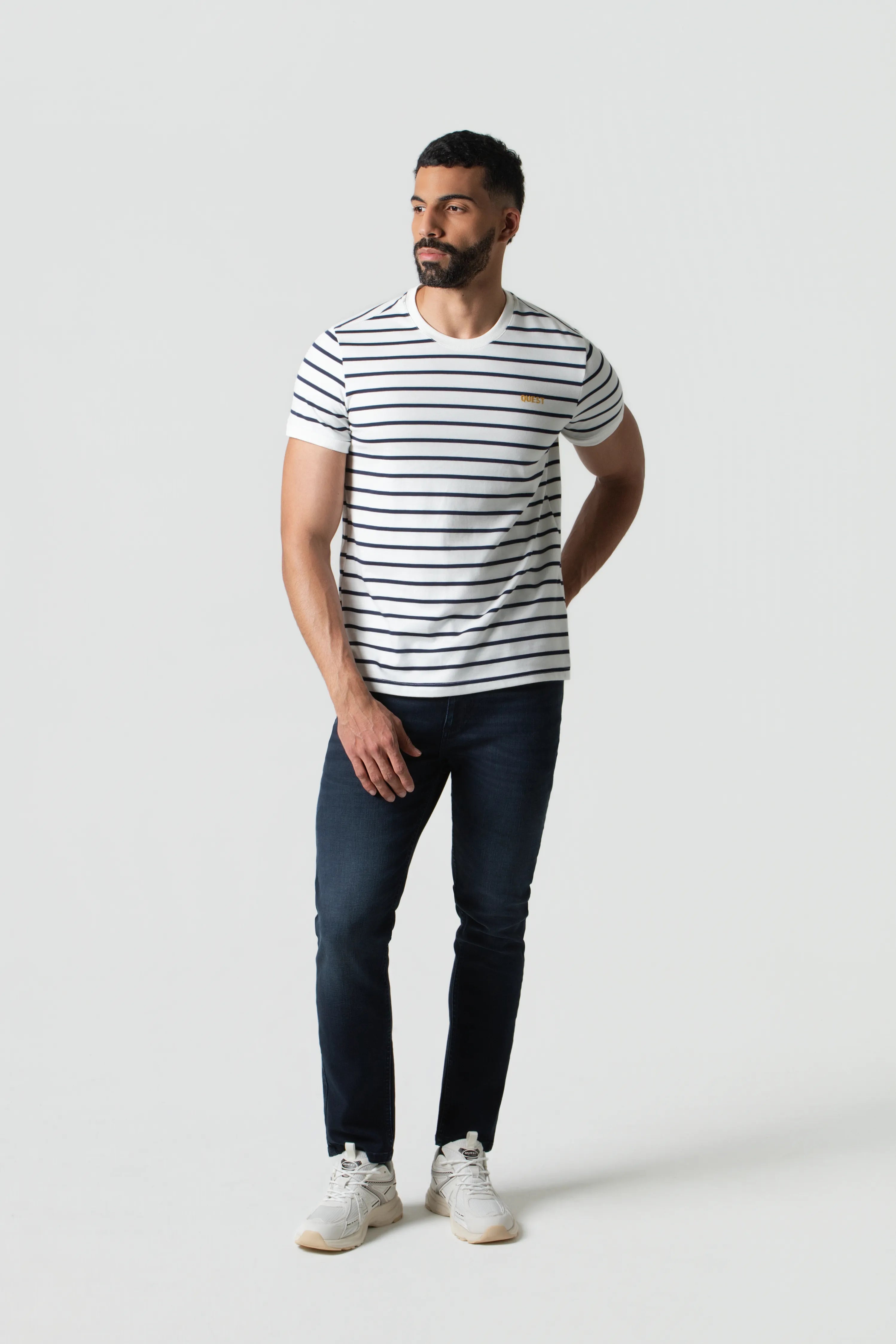 CAMISETA MANGA CORTA COLOR IVORY-AZUL OSCURO