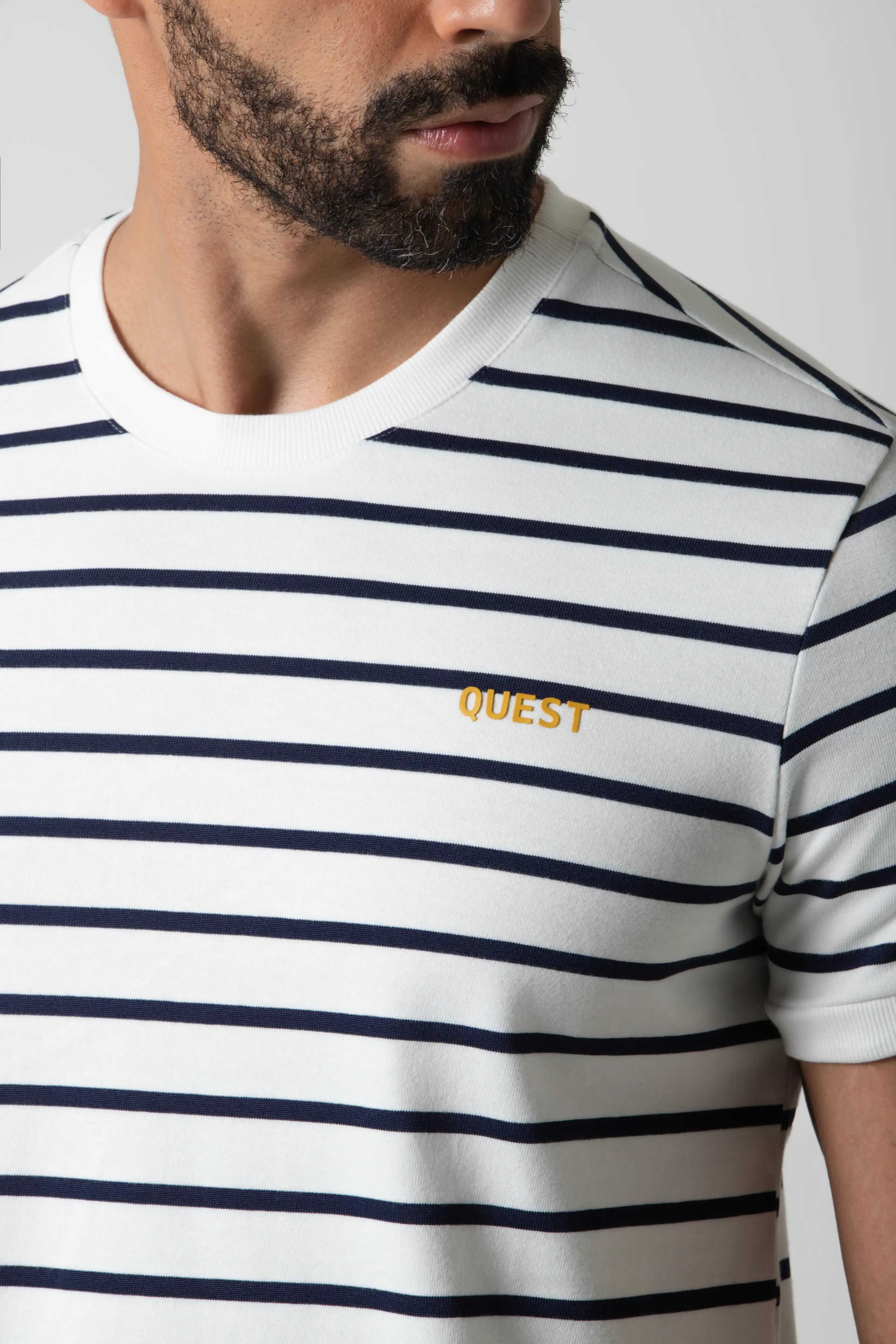 CAMISETA MANGA CORTA COLOR IVORY-AZUL OSCURO