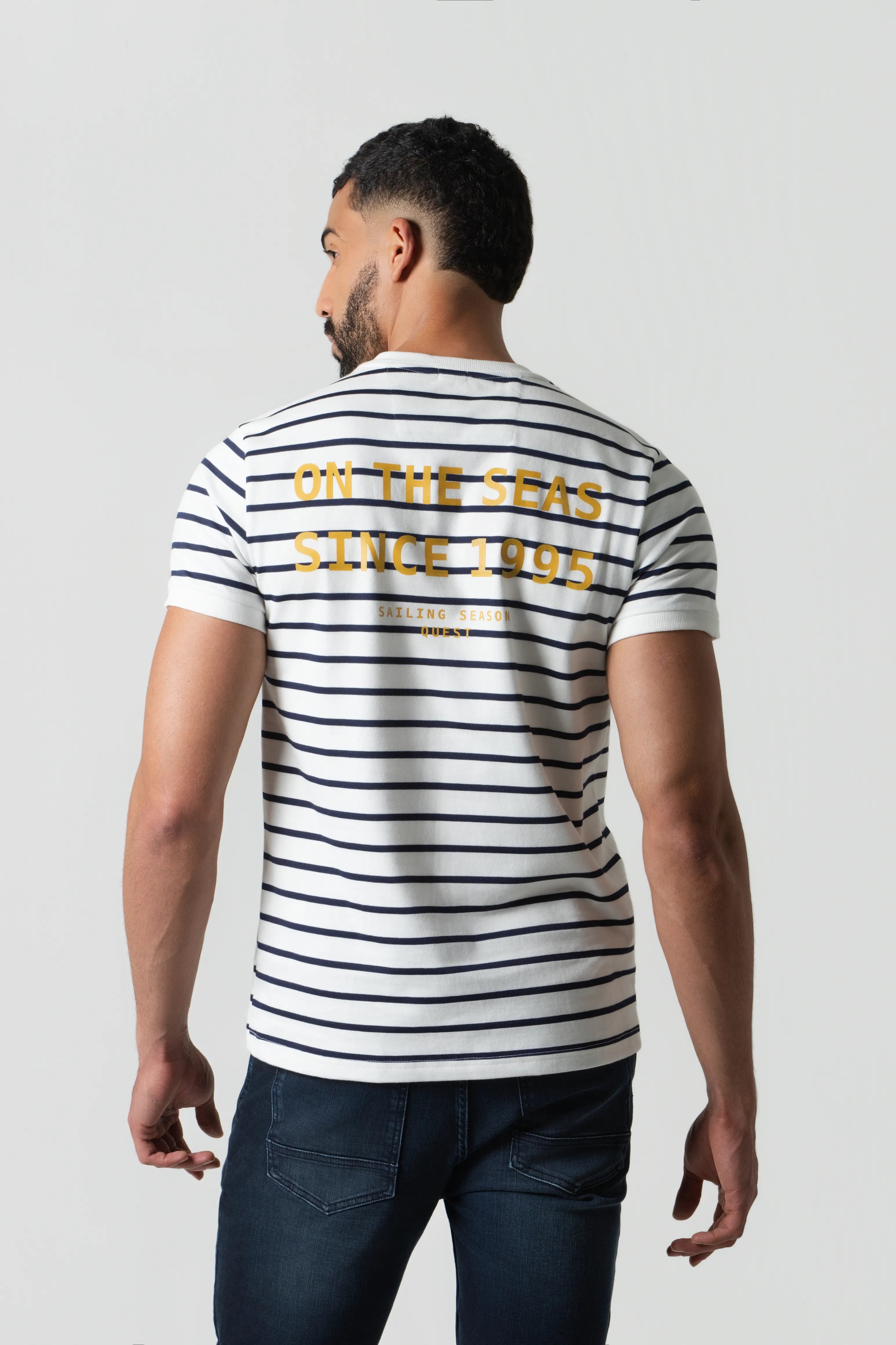 CAMISETA MANGA CORTA COLOR IVORY-AZUL OSCURO