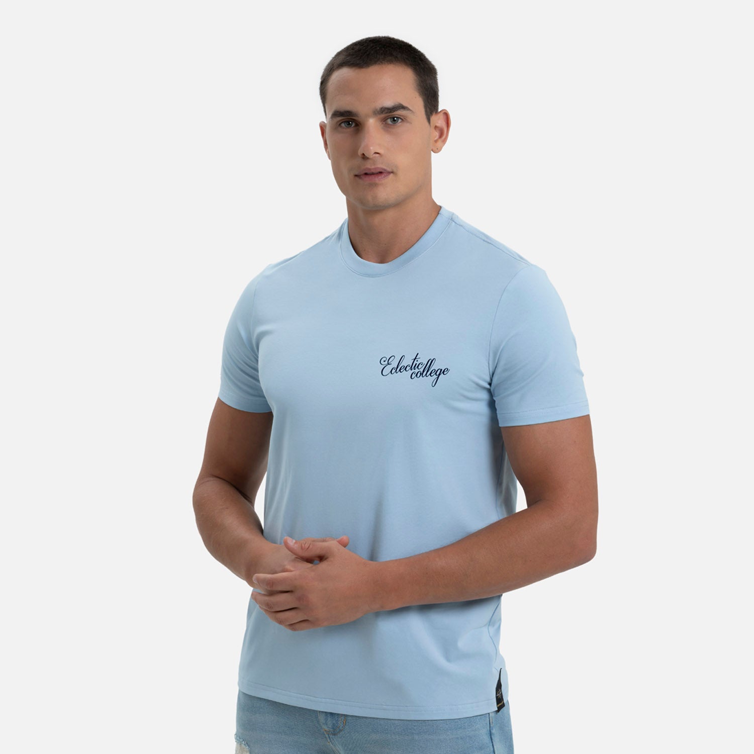 CAMISETA PREMIUM MANGA CORTA COLOR AZUL CHAMBRAY