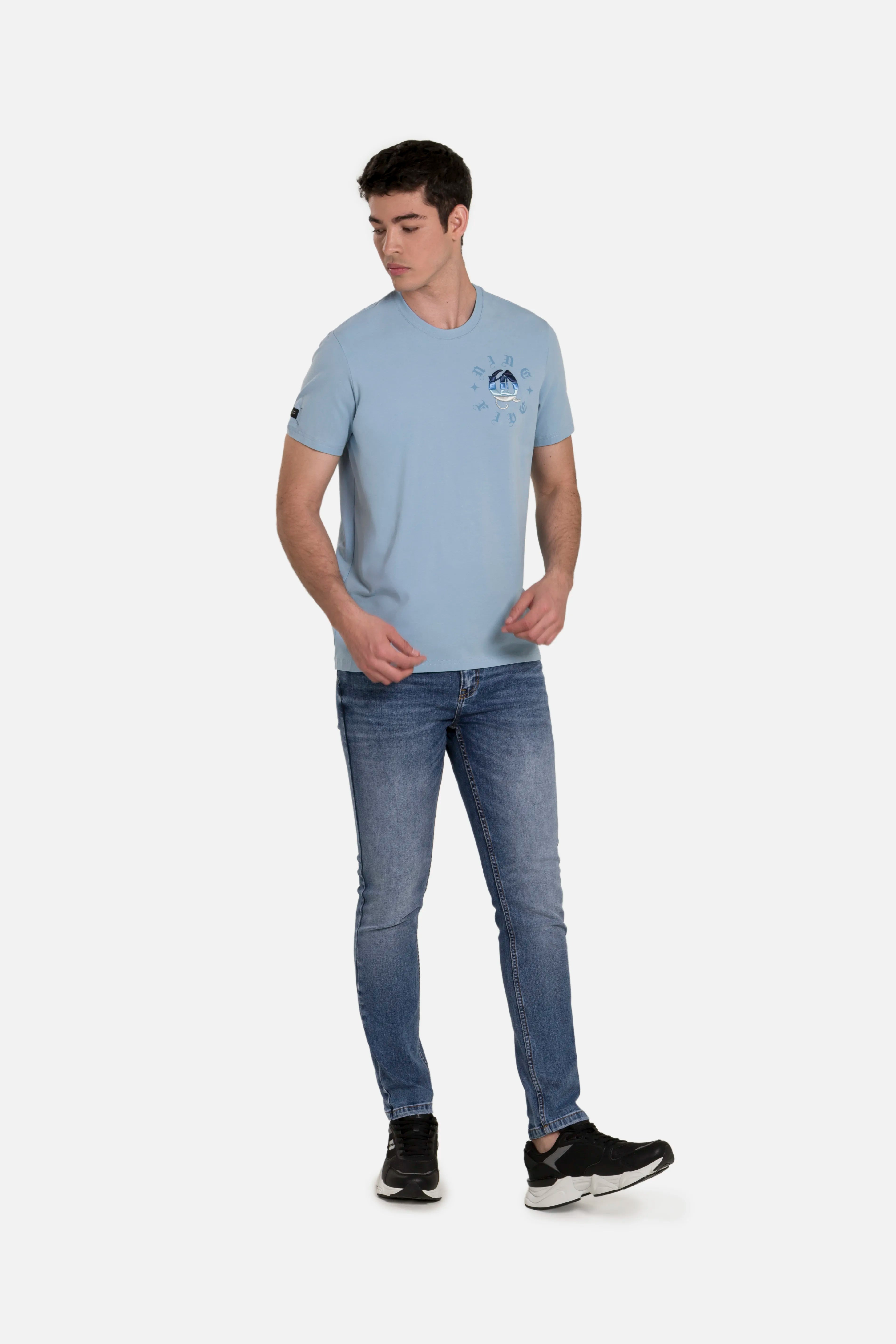 CAMISETA PREMIUM MANGA CORTA COLOR AZUL GLACIAR