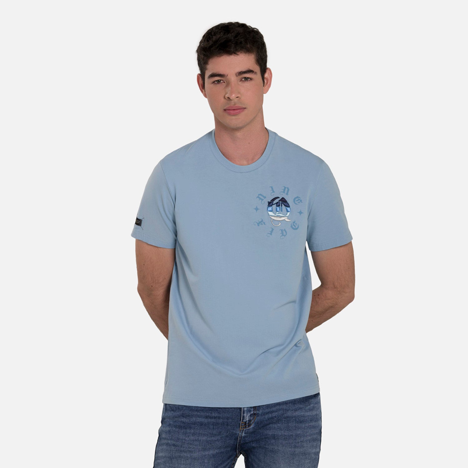 CAMISETA PREMIUM MANGA CORTA COLOR AZUL GLACIAR
