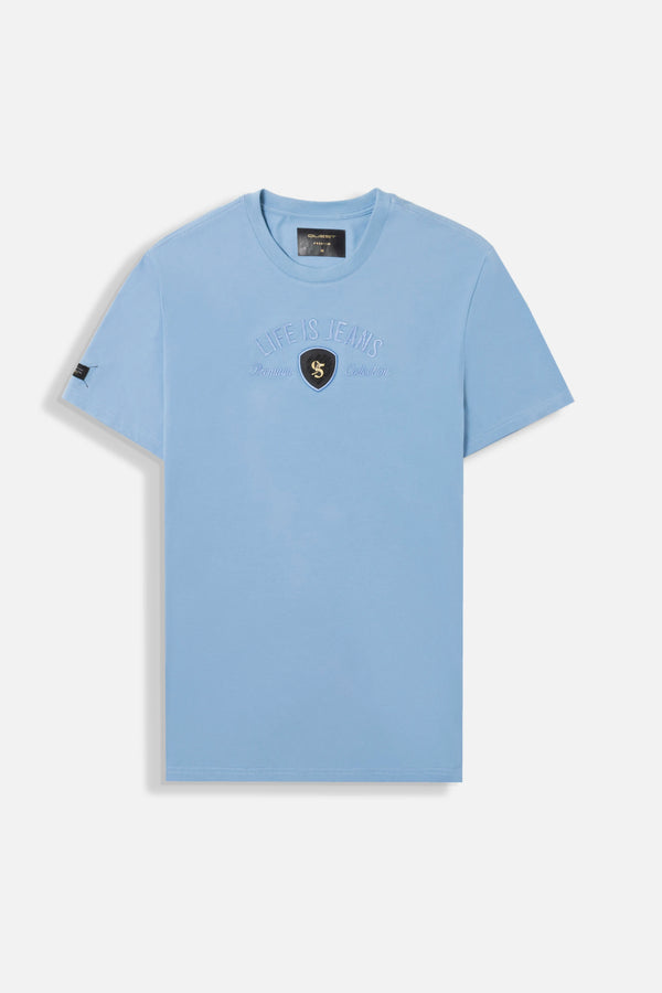 CAMISETA PREMIUM MANGA CORTA COLOR AZUL GLACIAR