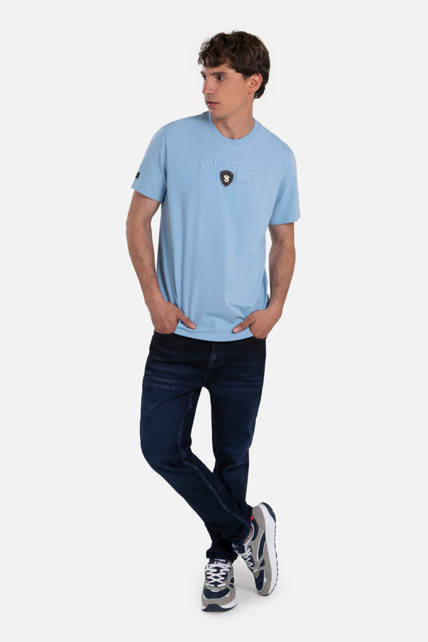 CAMISETA PREMIUM MANGA CORTA COLOR AZUL GLACIAR