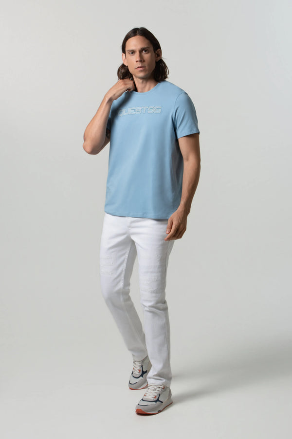 CAMISETA PREMIUM MANGA CORTA COLOR AZUL GLACIAR