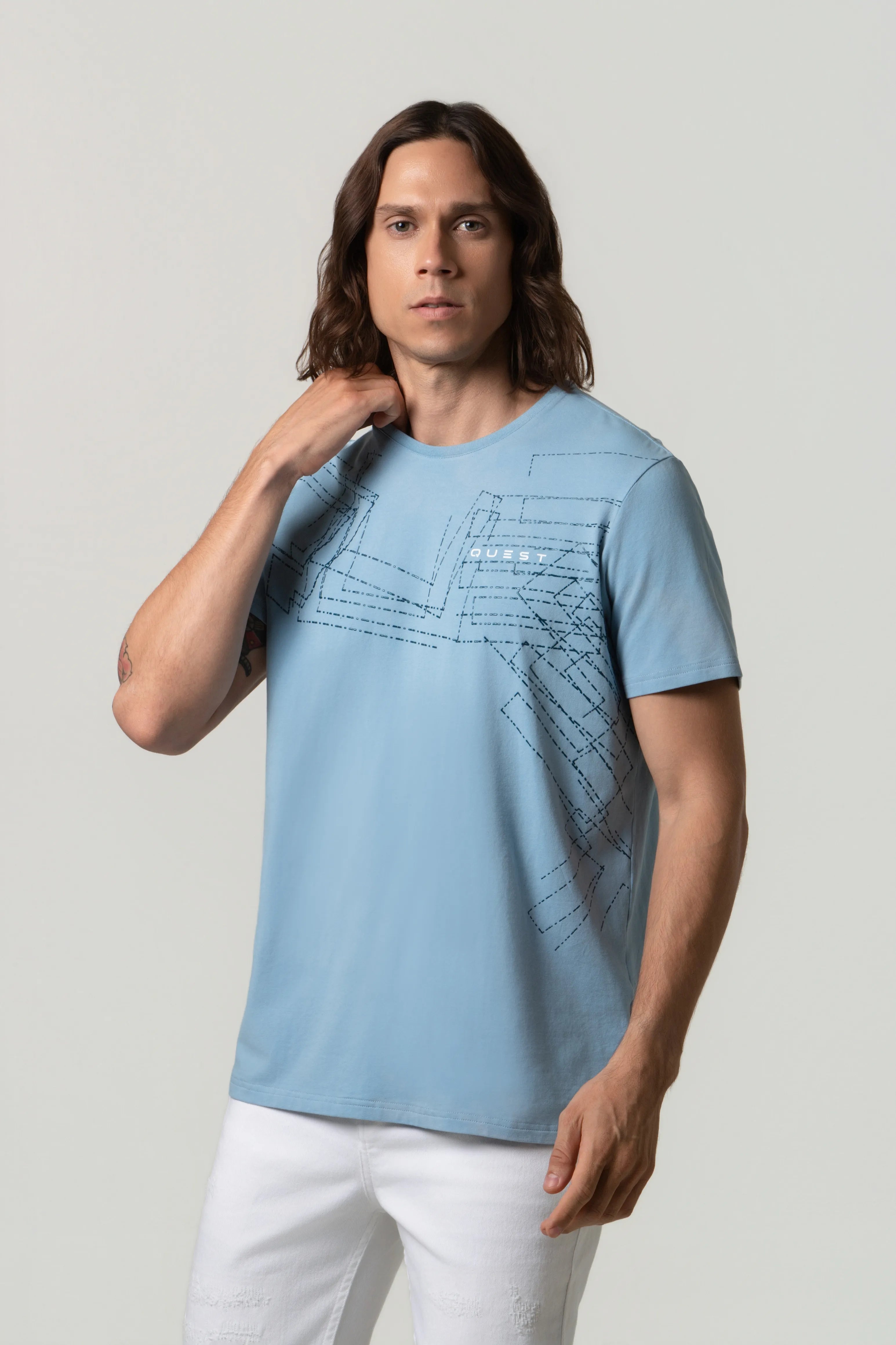 CAMISETA PREMIUM MANGA CORTA COLOR AZUL GLACIAR