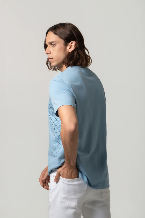 CAMISETA PREMIUM MANGA CORTA COLOR AZUL GLACIAR