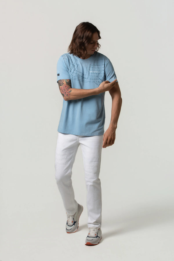 CAMISETA PREMIUM MANGA CORTA COLOR AZUL GLACIAR