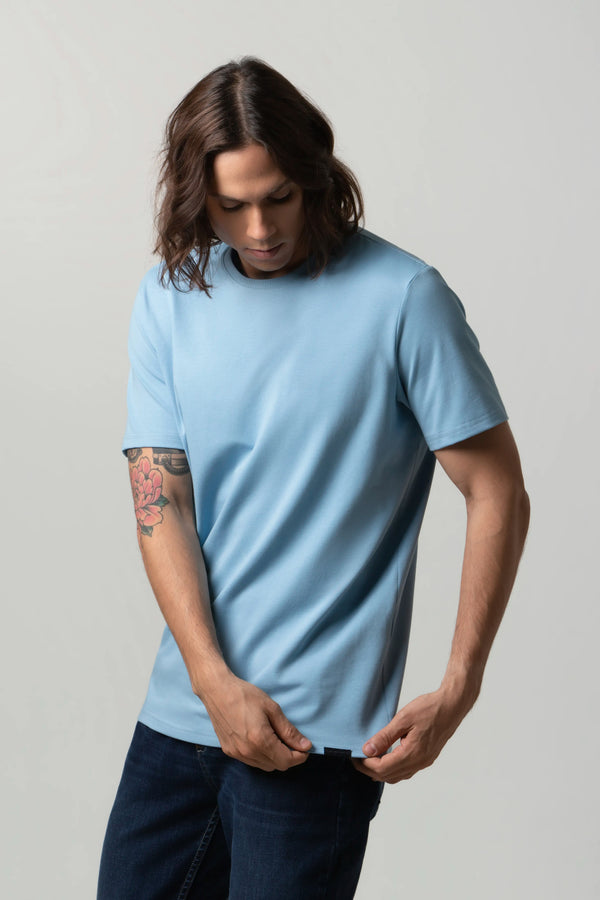 CAMISETA PREMIUM MANGA CORTA COLOR AZUL GLACIAR
