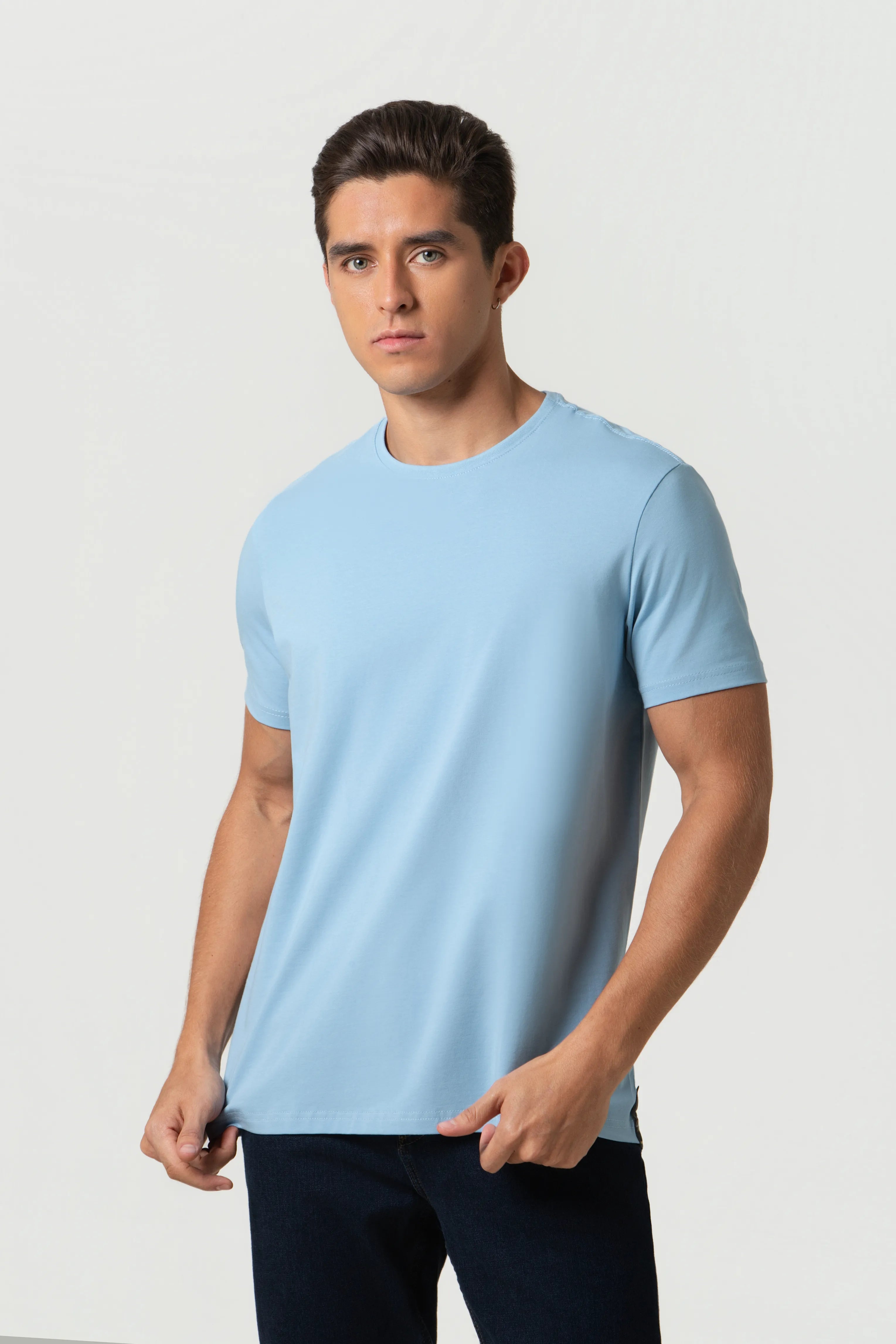 CAMISETA PREMIUM MANGA CORTA COLOR AZUL GLACIAR