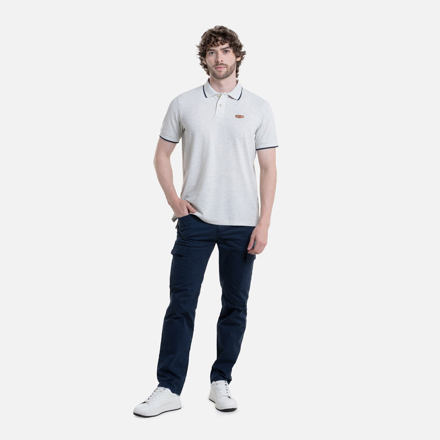 POLO TIPPING COLOR IVORY JASPE-AZUL OSCURO