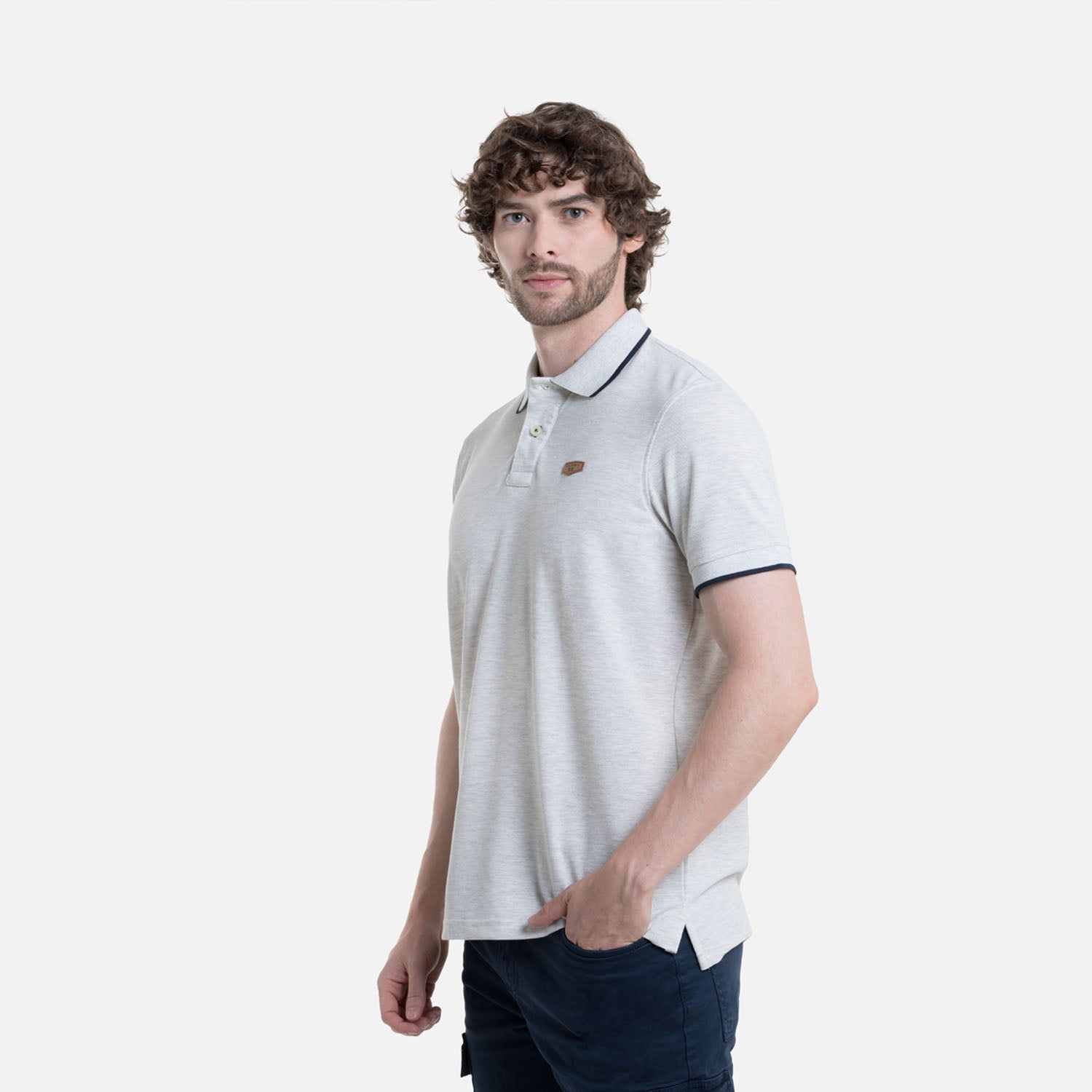 POLO TIPPING COLOR IVORY JASPE-AZUL OSCURO