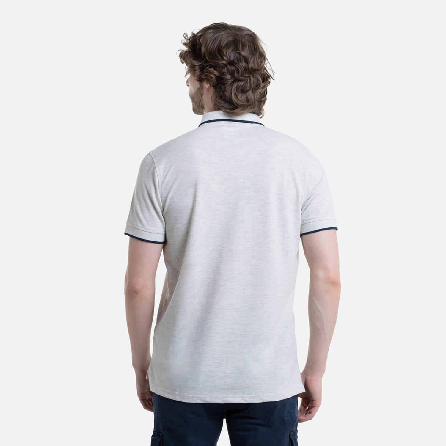 POLO TIPPING COLOR IVORY JASPE-AZUL OSCURO