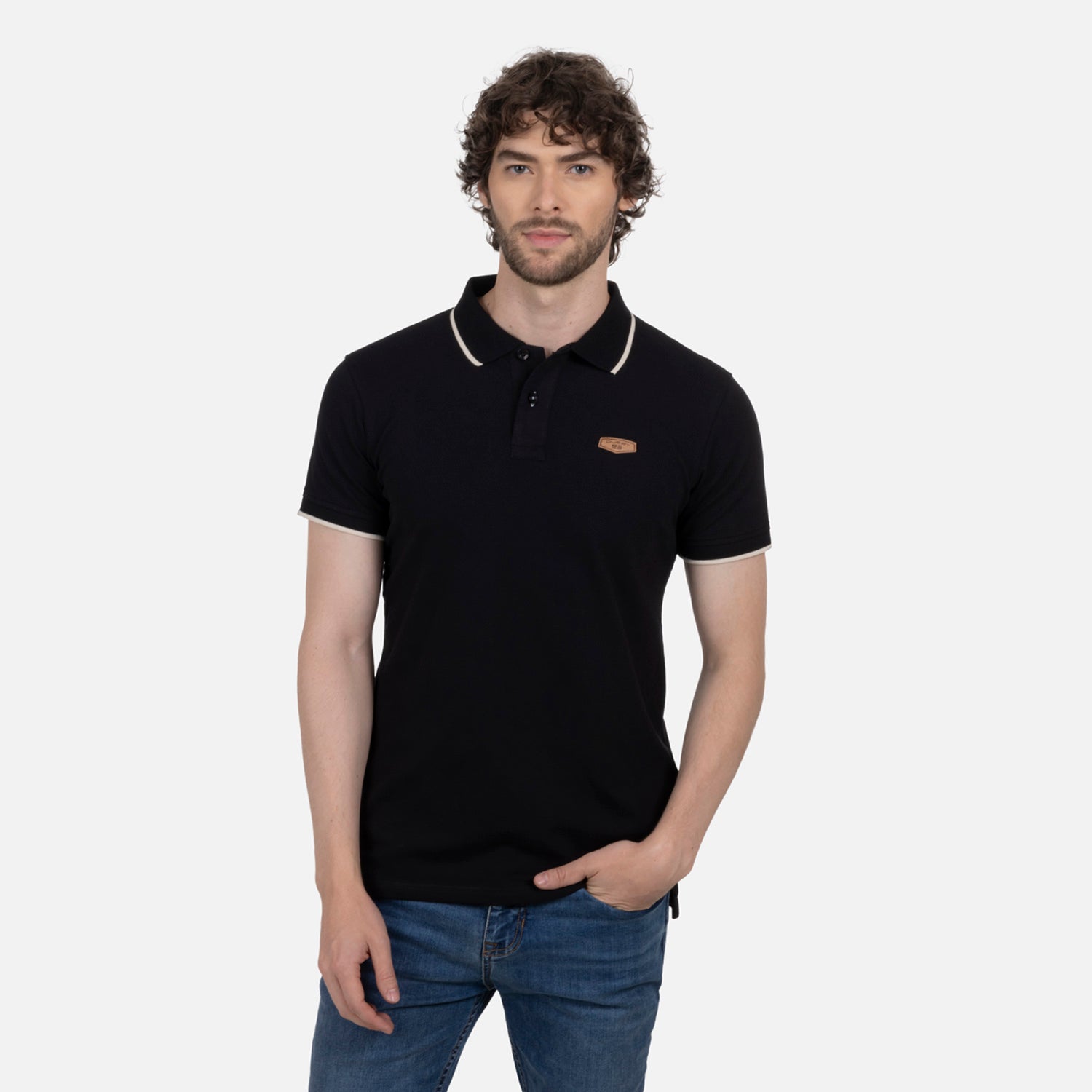 POLO TIPPING COLOR NEGRO-IVORY MARFIL