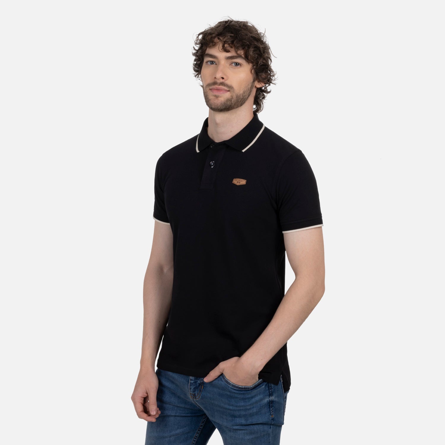 POLO TIPPING COLOR NEGRO-IVORY MARFIL