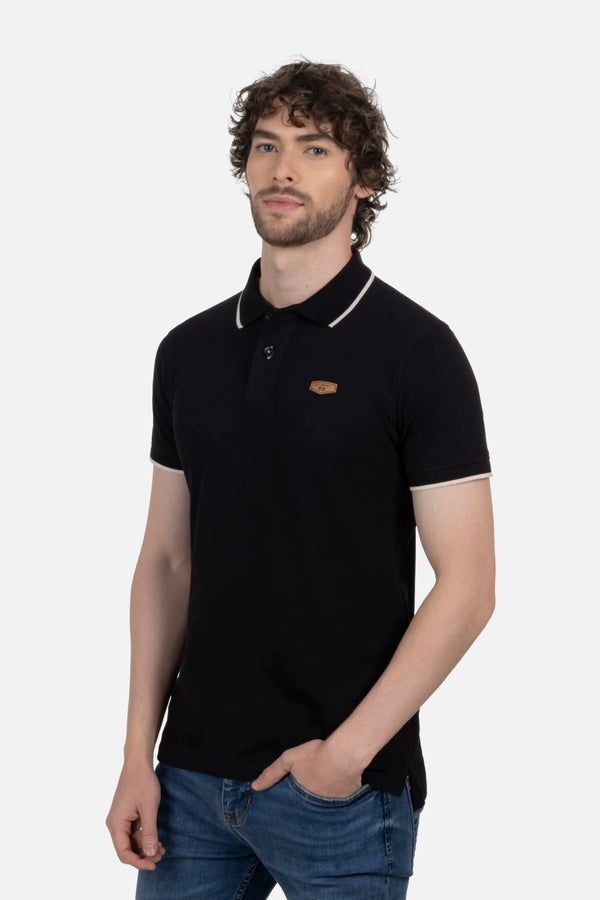 POLO TIPPING COLOR NEGRO-IVORY MARFIL