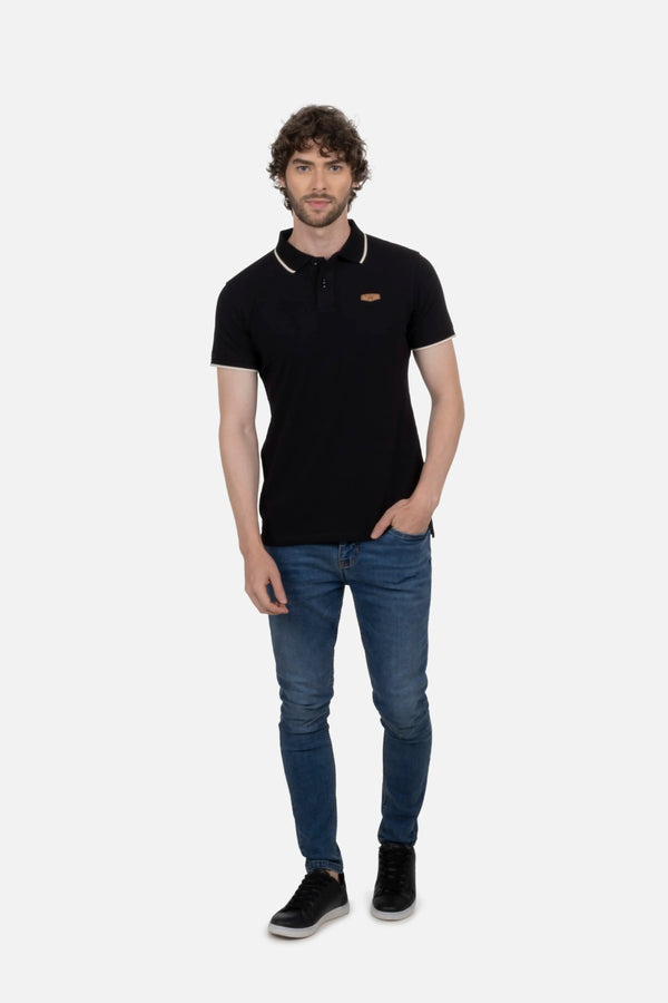 POLO TIPPING COLOR NEGRO-IVORY MARFIL