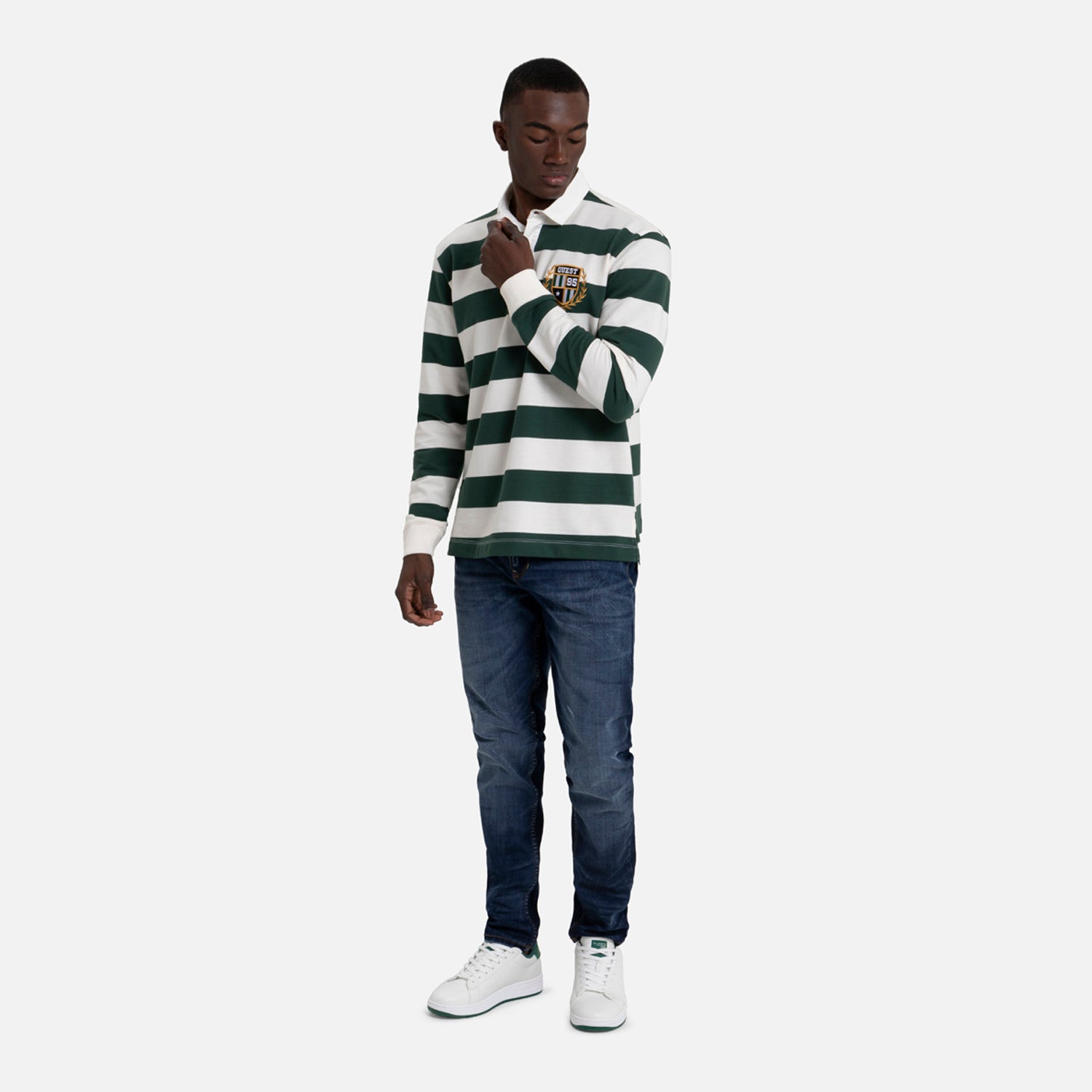 POLO MANGA LARGA COLOR VERDE TENIS-IVORY MARFIL