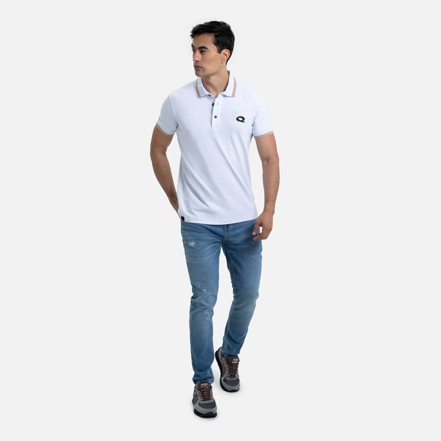 POLO MANGA CORTA COLOR BLANCO-GRIS CLARO