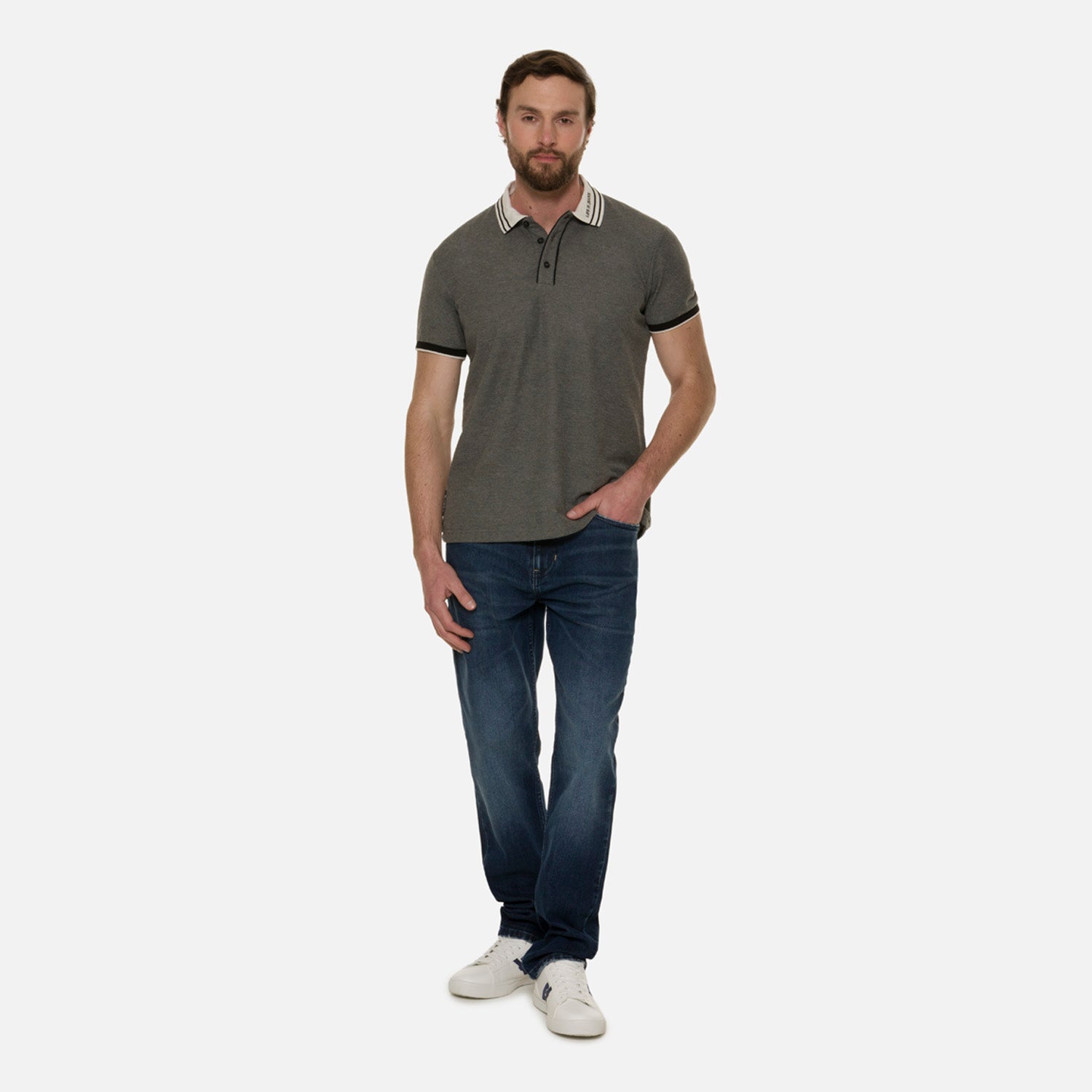 POLO MANGA CORTA COLOR GRIS JASPE OSCURO