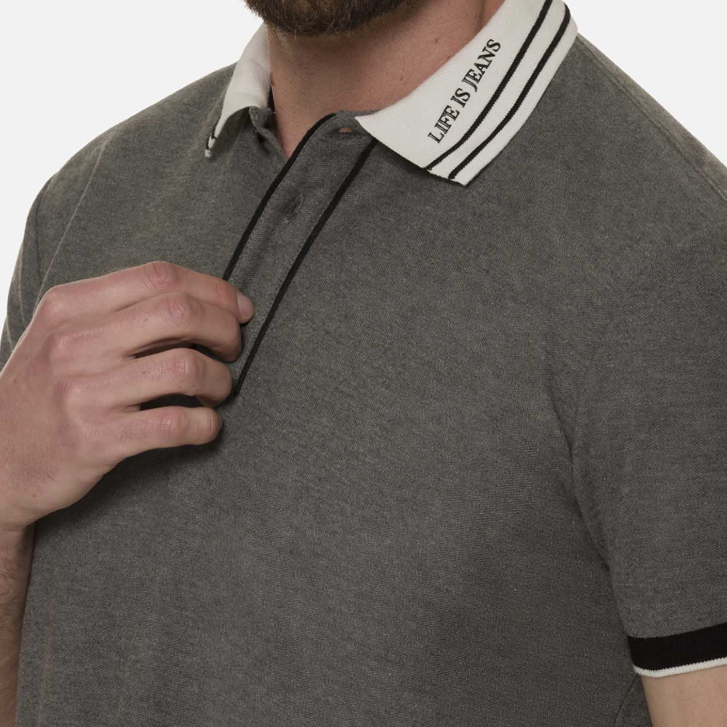 POLO MANGA CORTA COLOR GRIS JASPE OSCURO