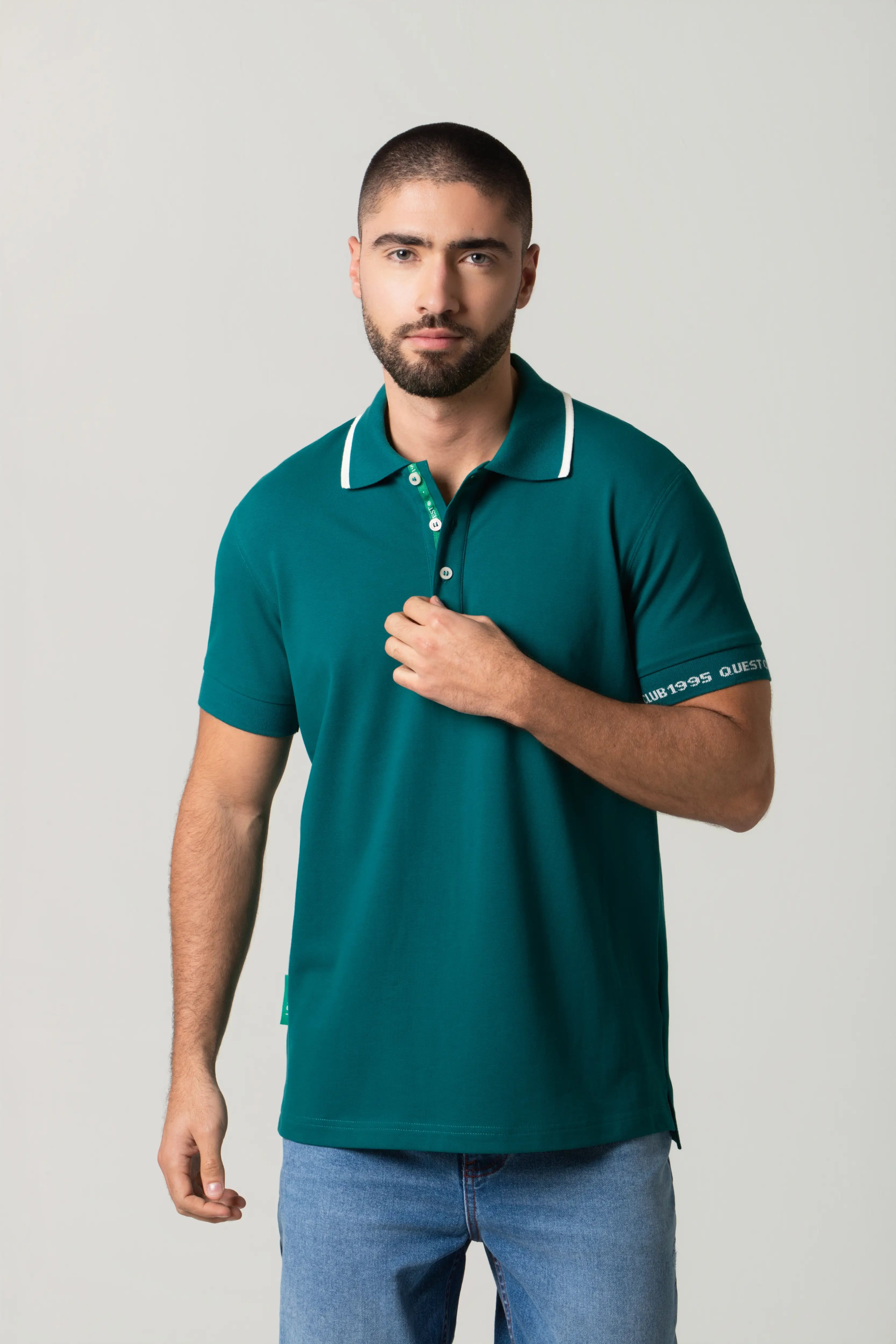 POLO MANGA CORTA COLOR VERDE TORMENTA