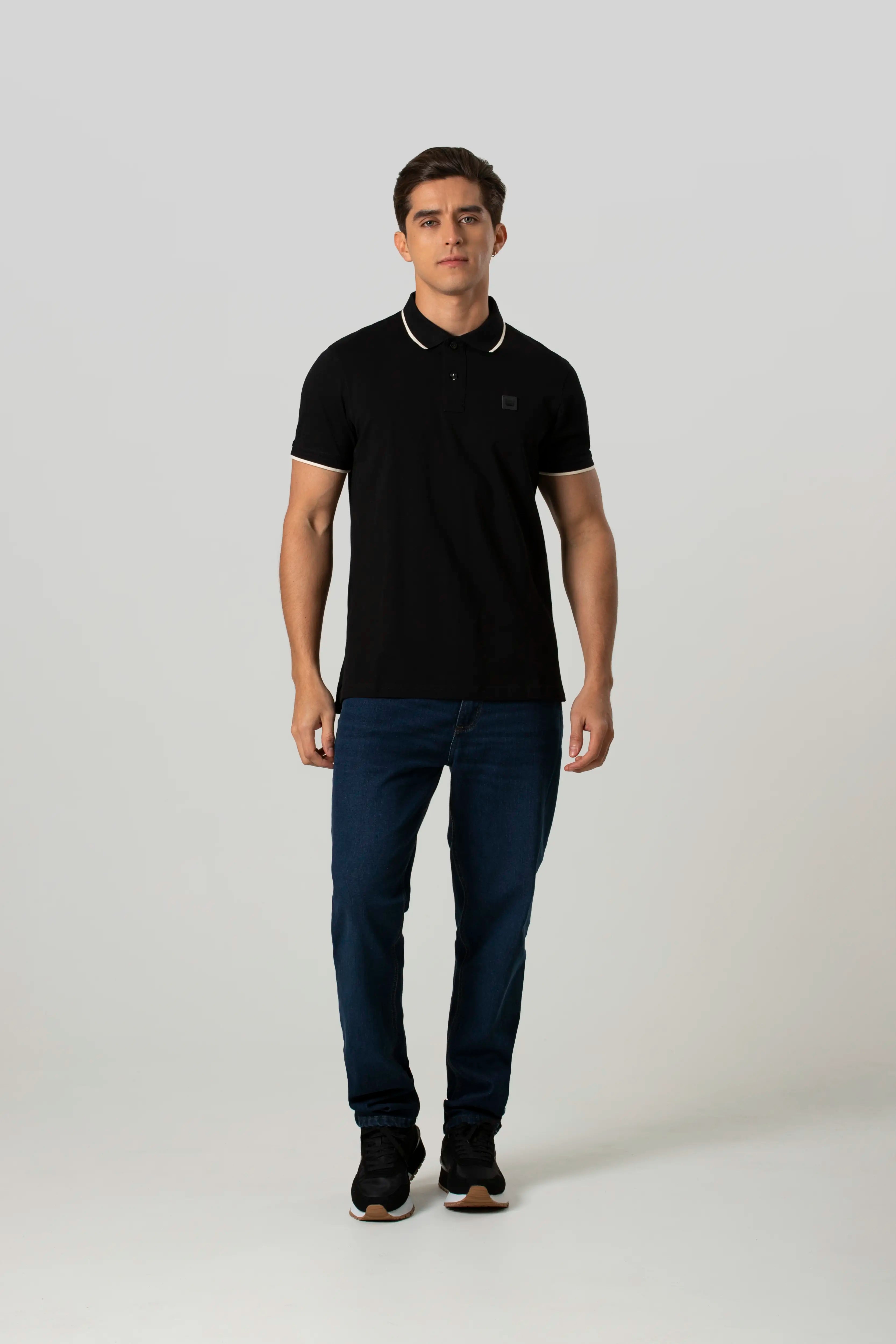 POLO TIPPING COLOR NEGRO-IVORY MARFIL