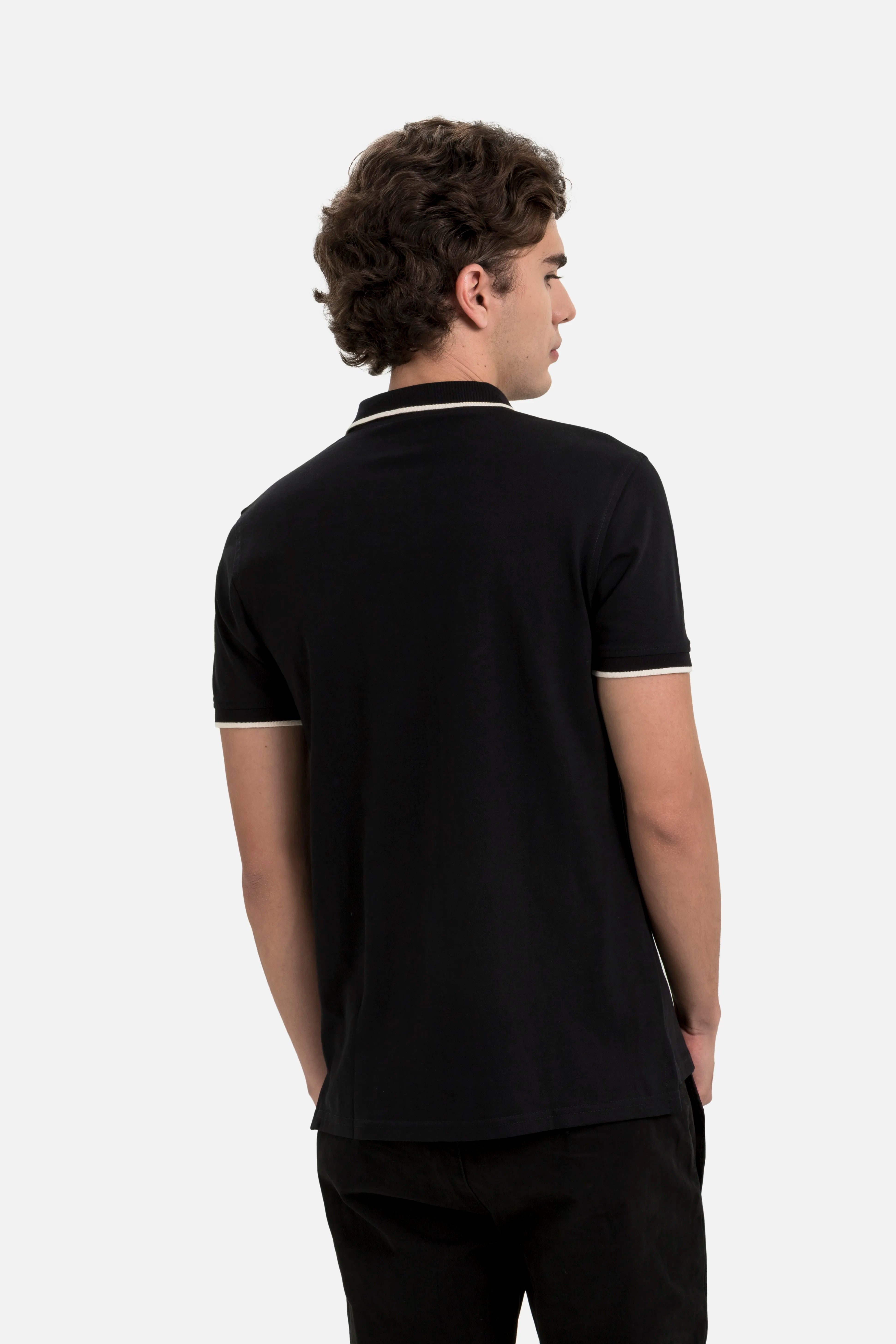 POLO TIPPING COLOR NEGRO-IVORY MARFIL