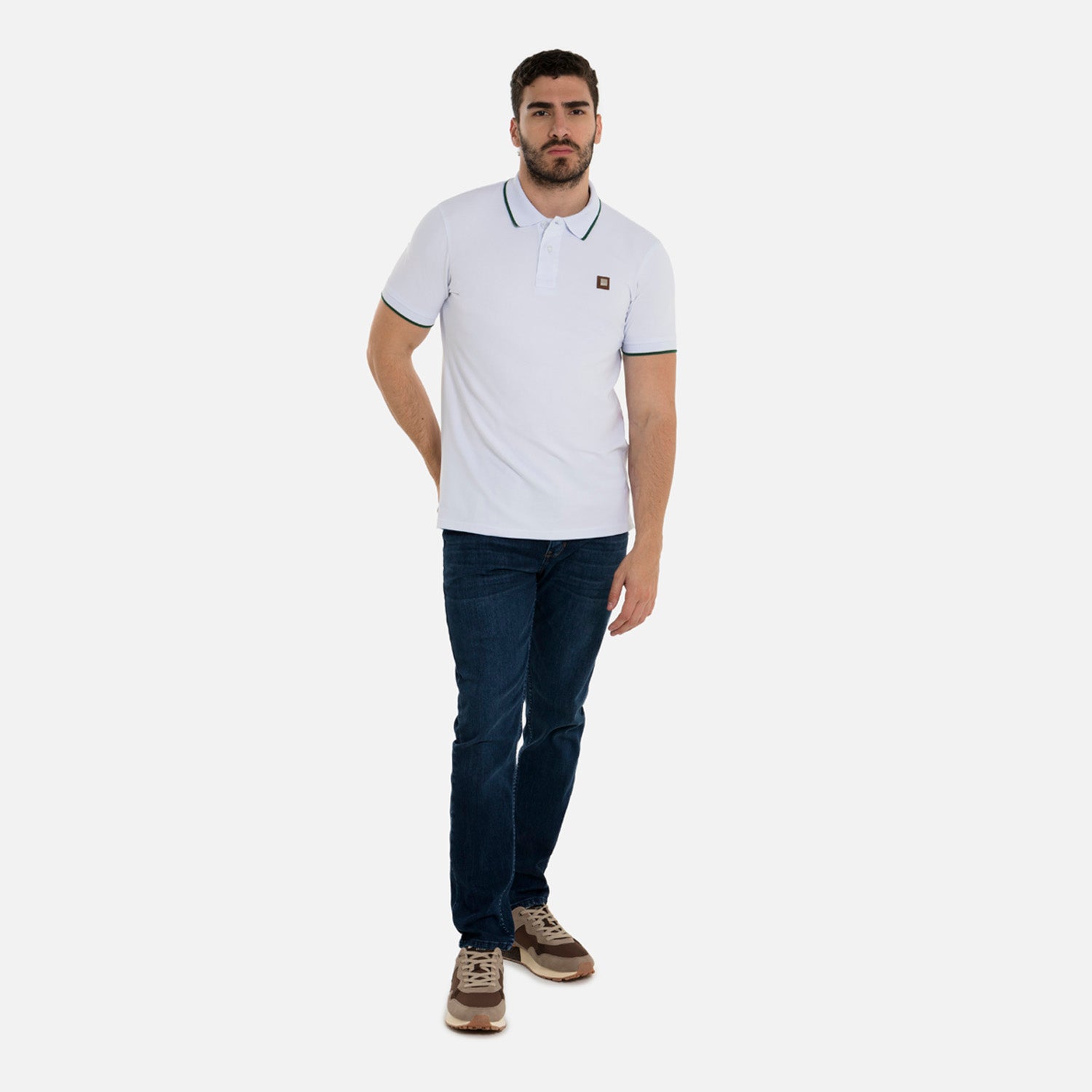 POLO TIPPING COLOR BLANCO-VERDE PRADERA
