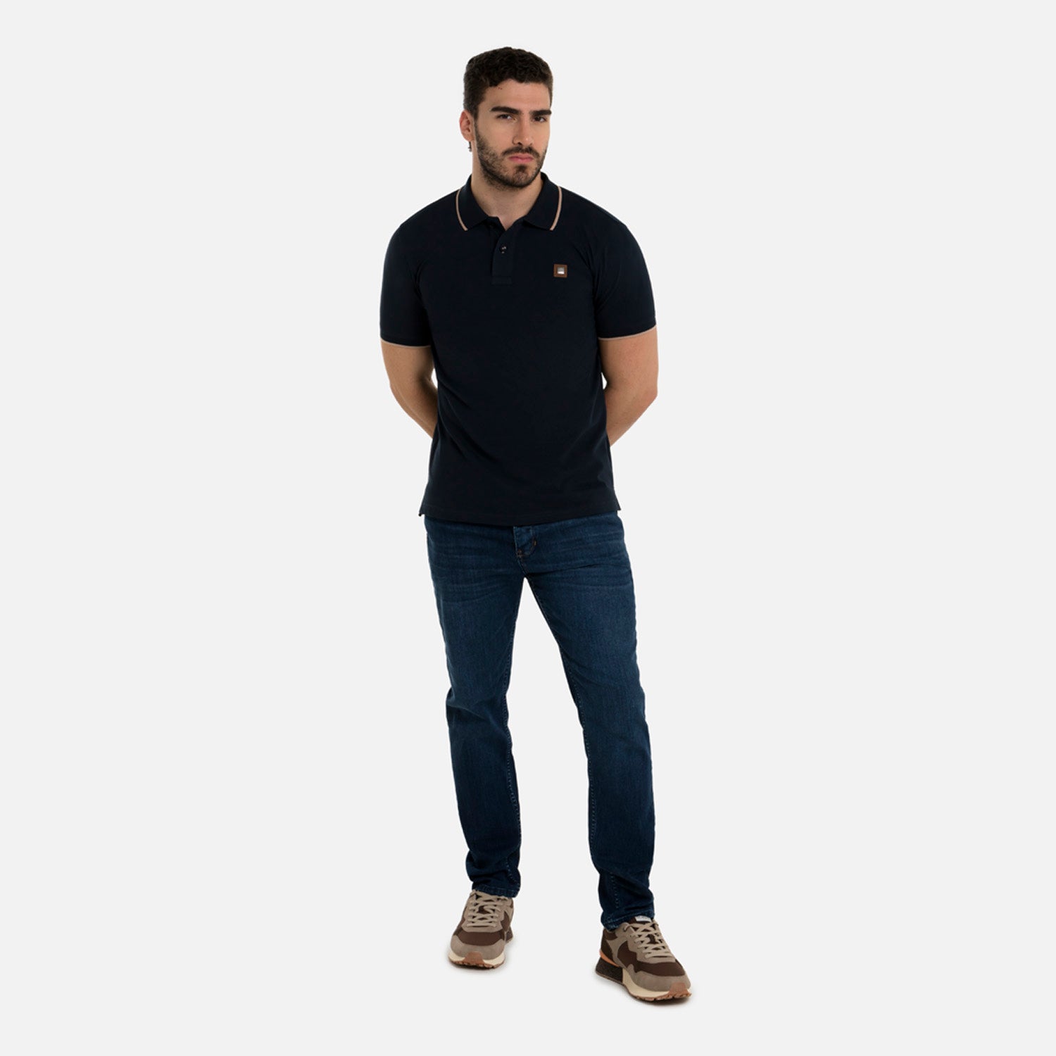 POLO TIPPING COLOR AZUL NOCHE-WARM TAUPE