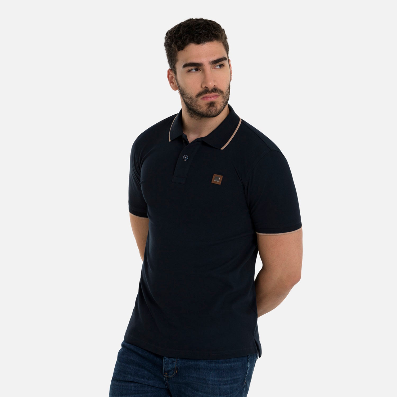 POLO TIPPING COLOR AZUL NOCHE-WARM TAUPE