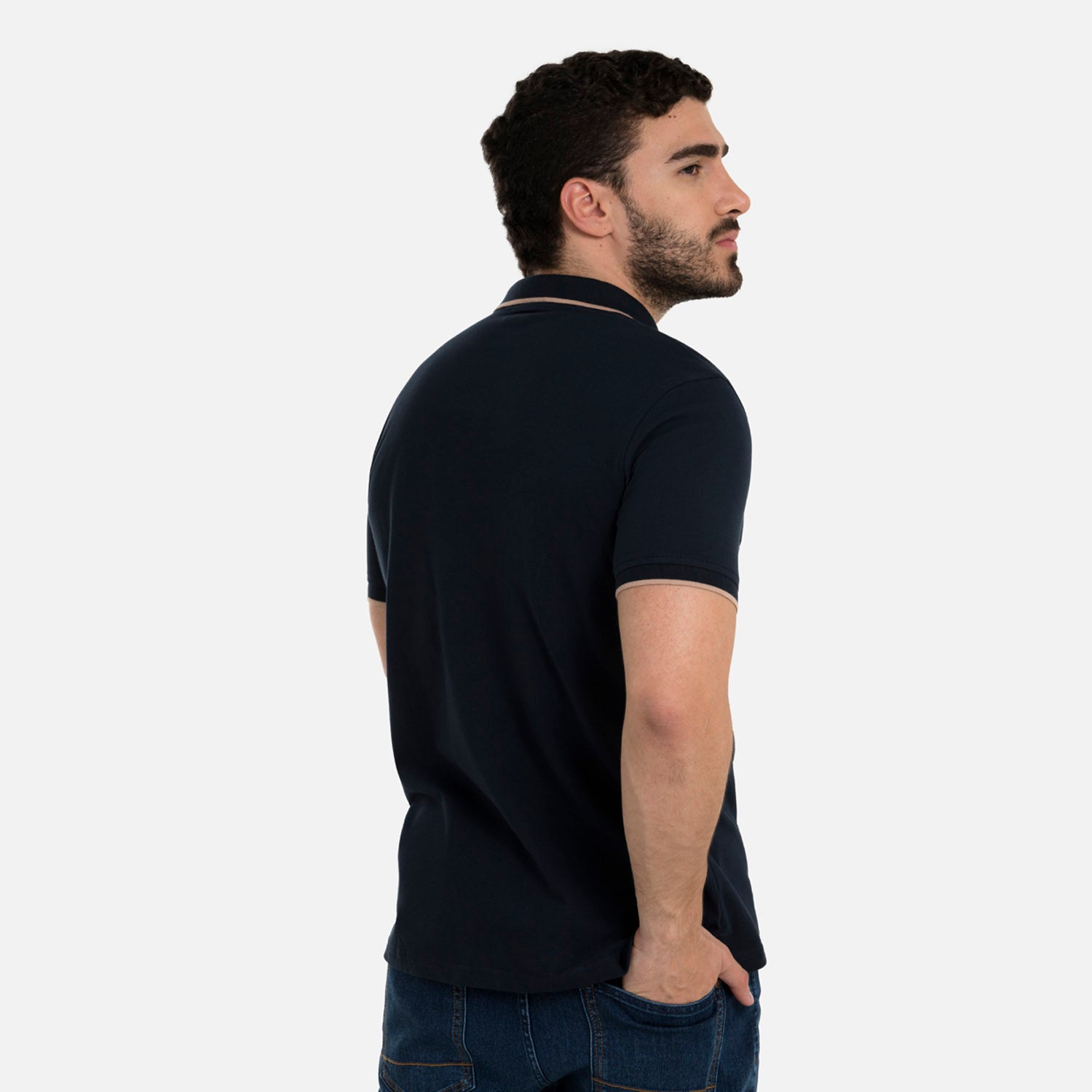 POLO TIPPING COLOR AZUL NOCHE-WARM TAUPE