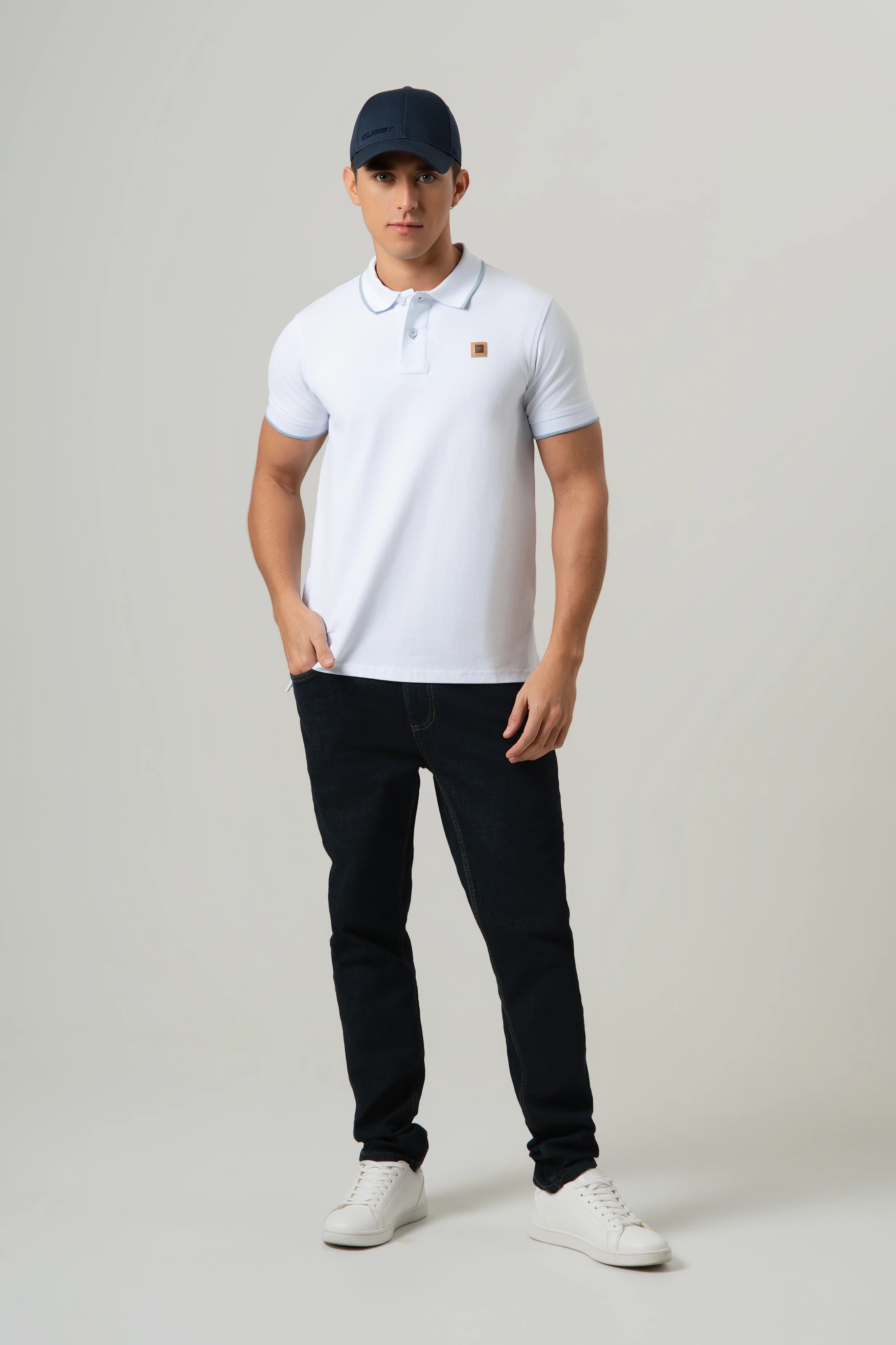 POLO TIPPING COLOR BLANCO - AZUL NIEBLA