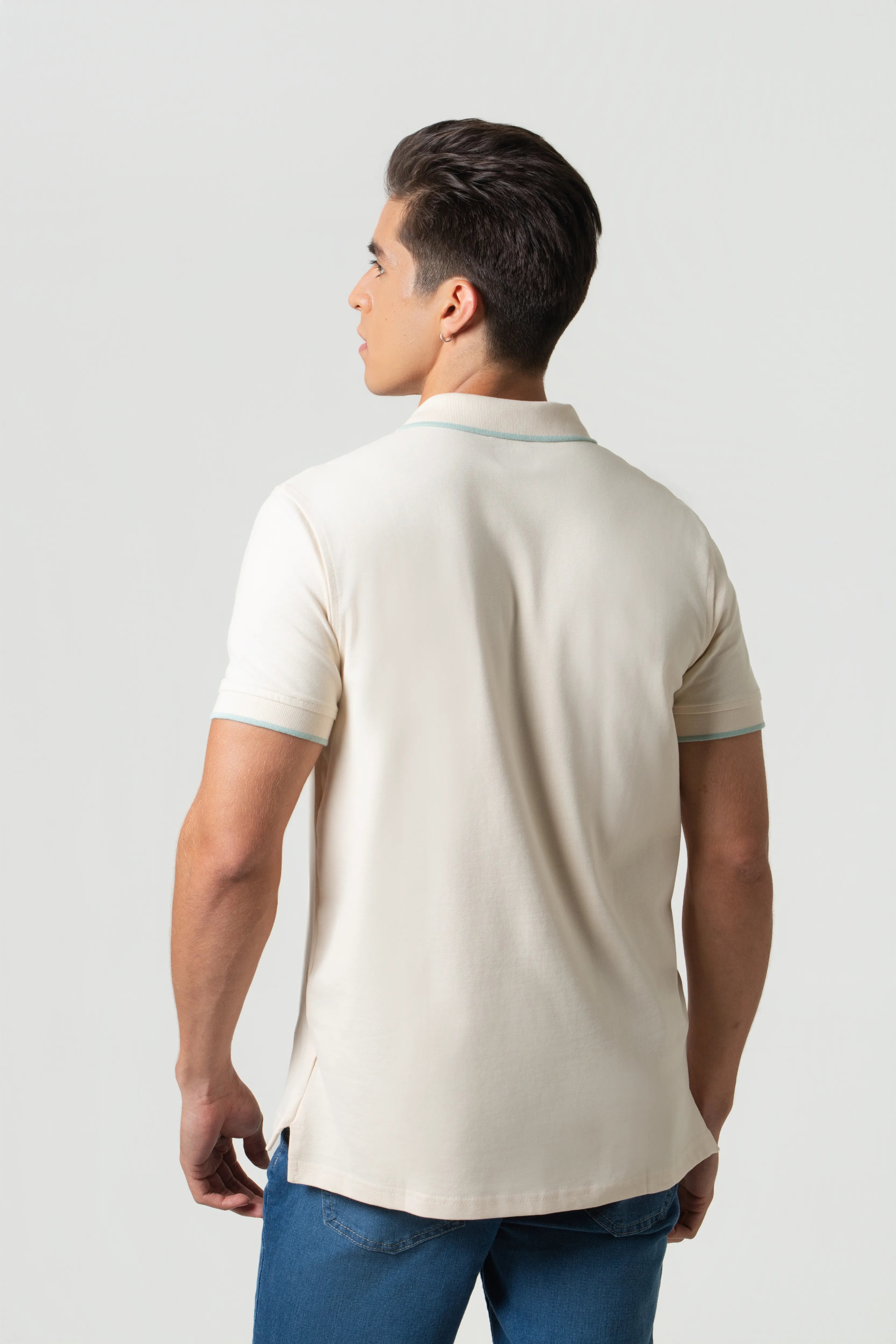 POLO TIPPING COLOR IVORY MARFIL - VERDE MENTA EMPOLVADO