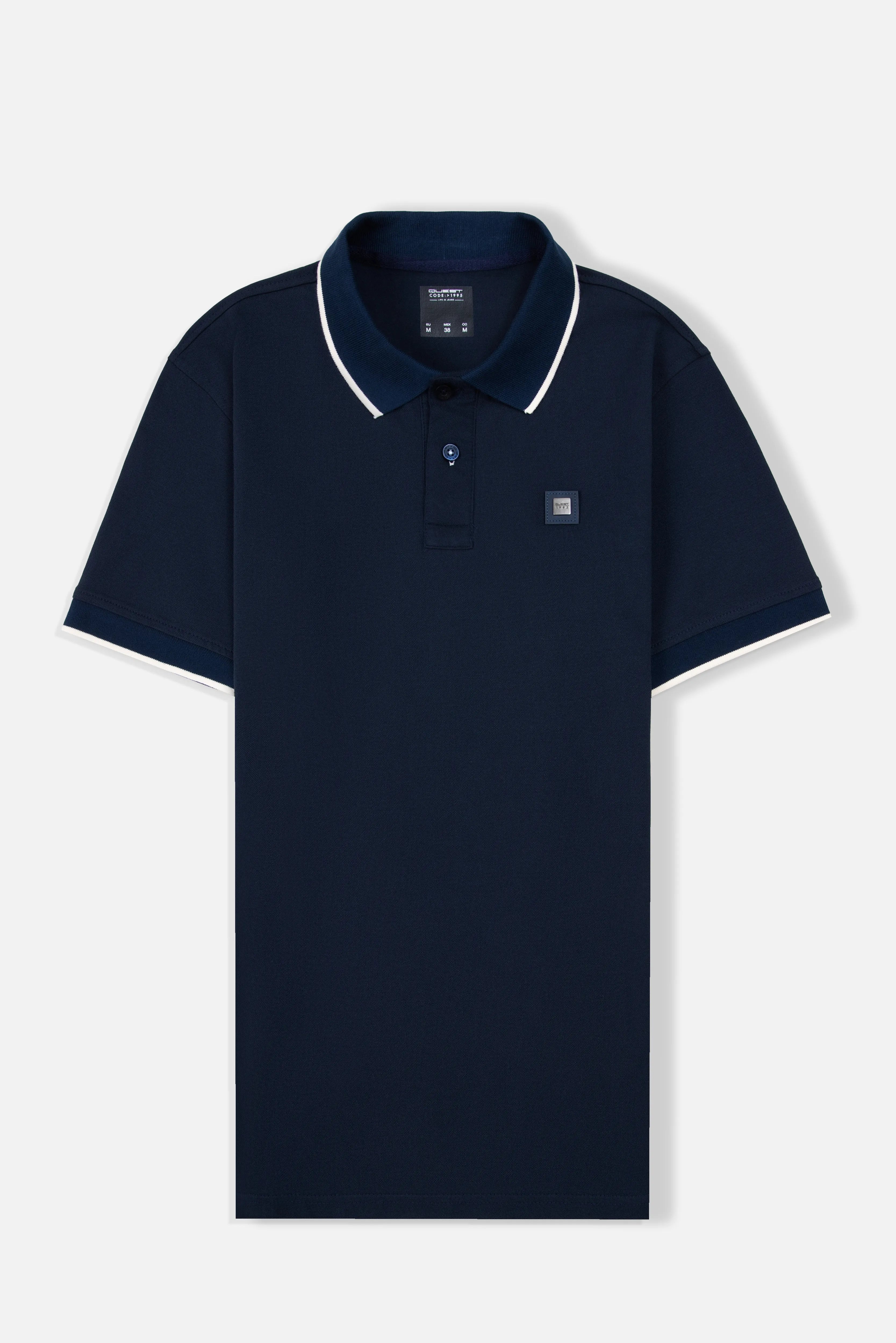 POLO TIPPING COLOR AZUL OSCURO - IVORY MARFIL
