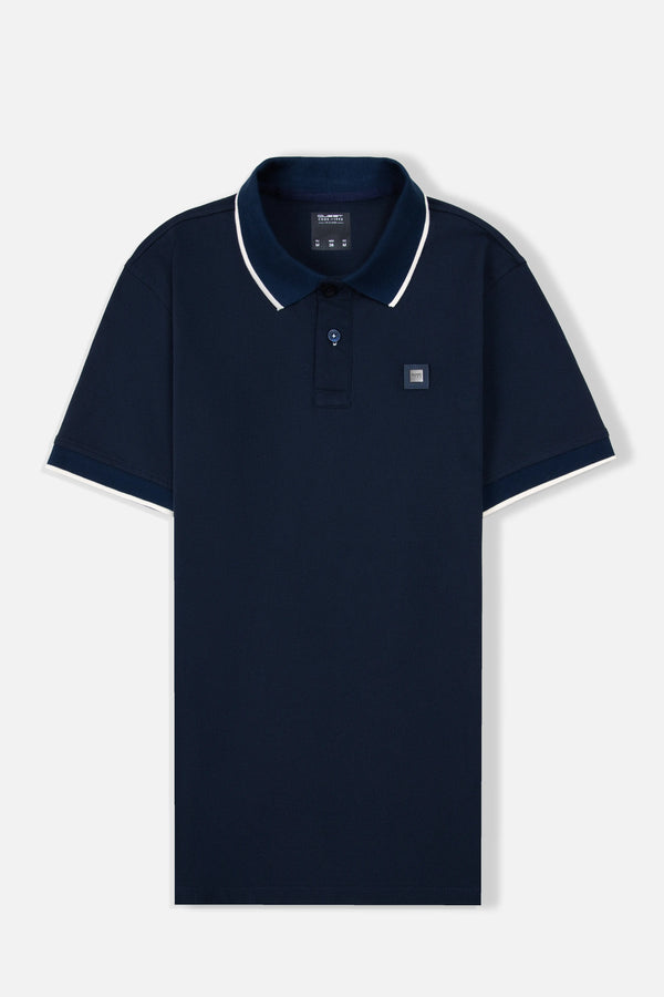 POLO TIPPING COLOR AZUL OSCURO - IVORY MARFIL