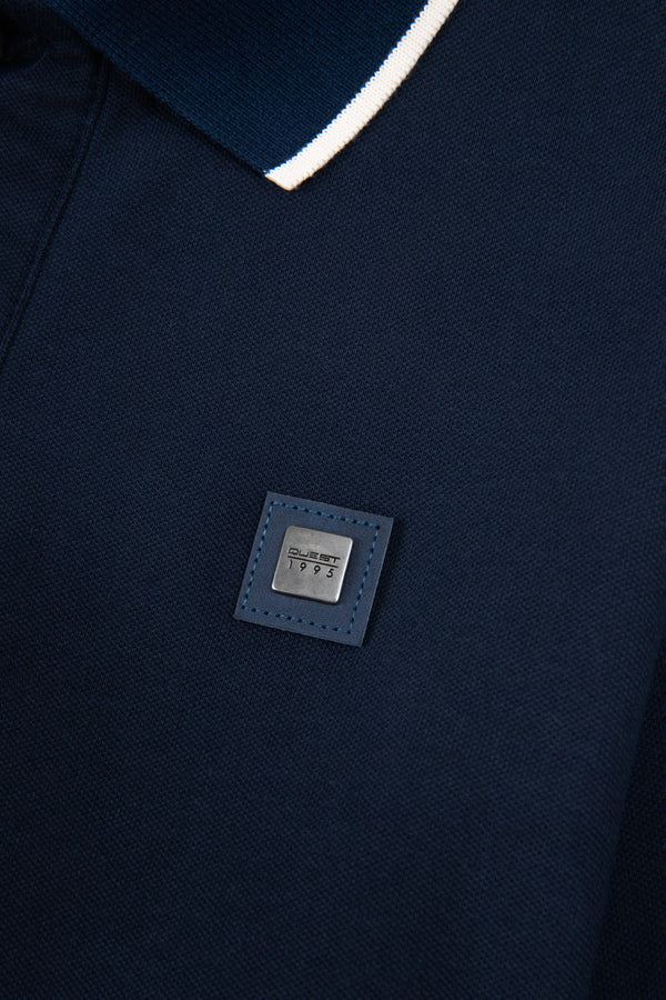 POLO TIPPING COLOR AZUL OSCURO - IVORY MARFIL