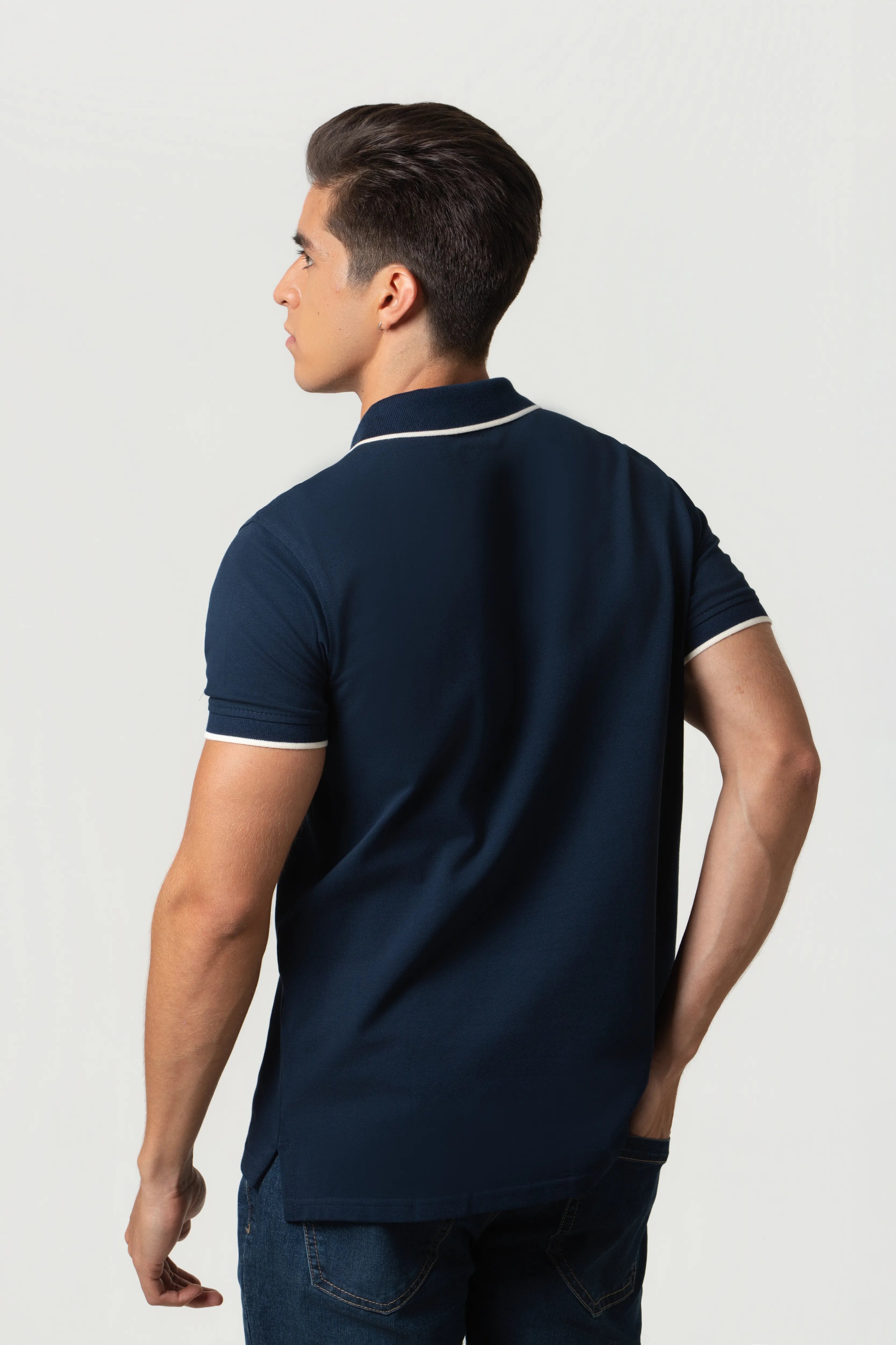 POLO TIPPING COLOR AZUL OSCURO-WHITECAP GRAY