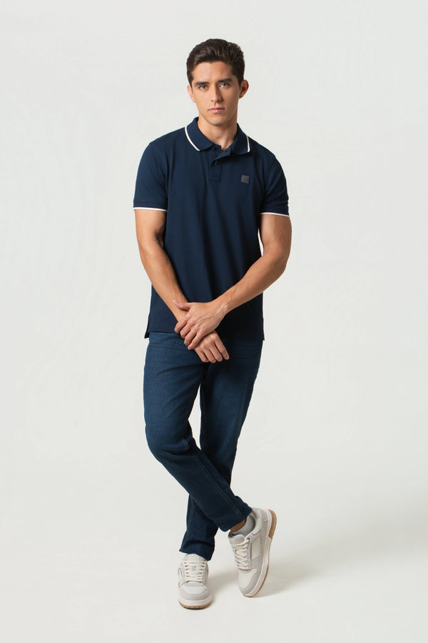 POLO TIPPING COLOR AZUL OSCURO-WHITECAP GRAY