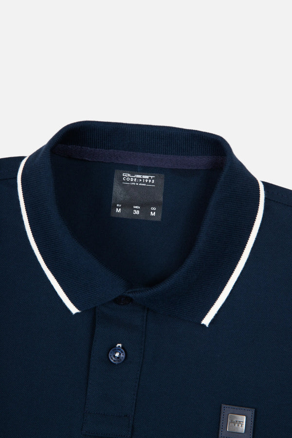 POLO TIPPING COLOR AZUL OSCURO-WHITECAP GRAY
