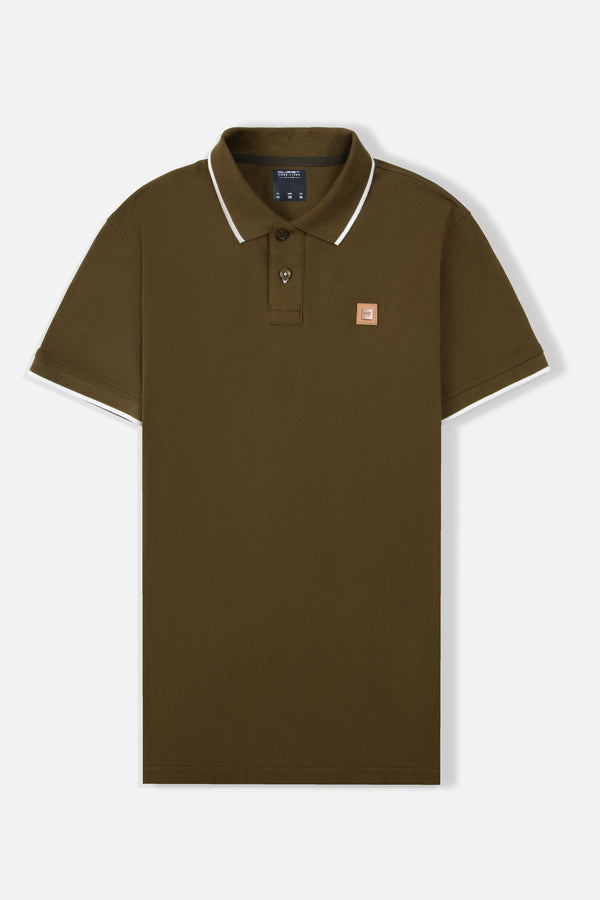 POLO TIPPING COLOR DARK OLIVE-IVORY