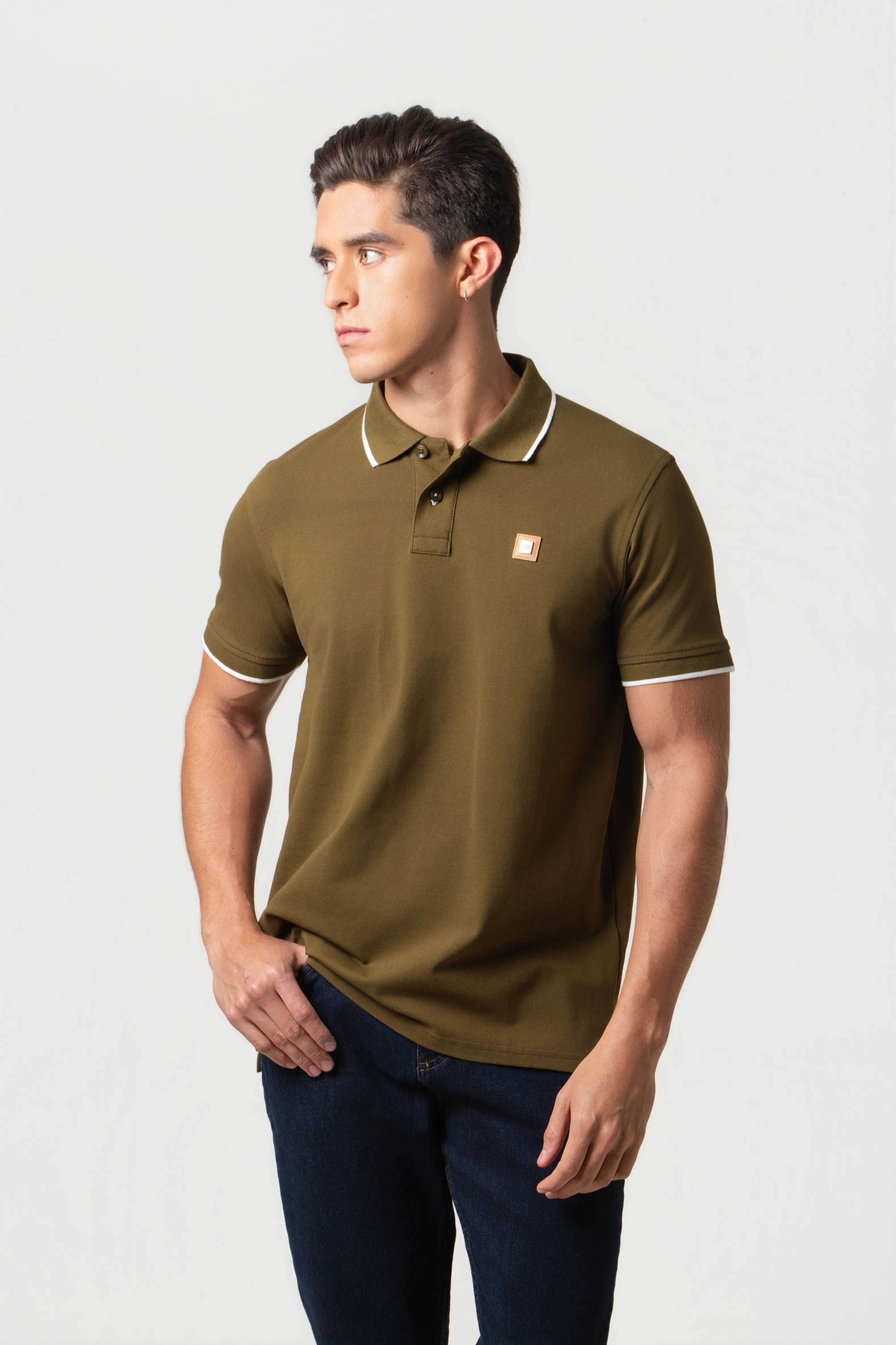POLO TIPPING COLOR DARK OLIVE-IVORY