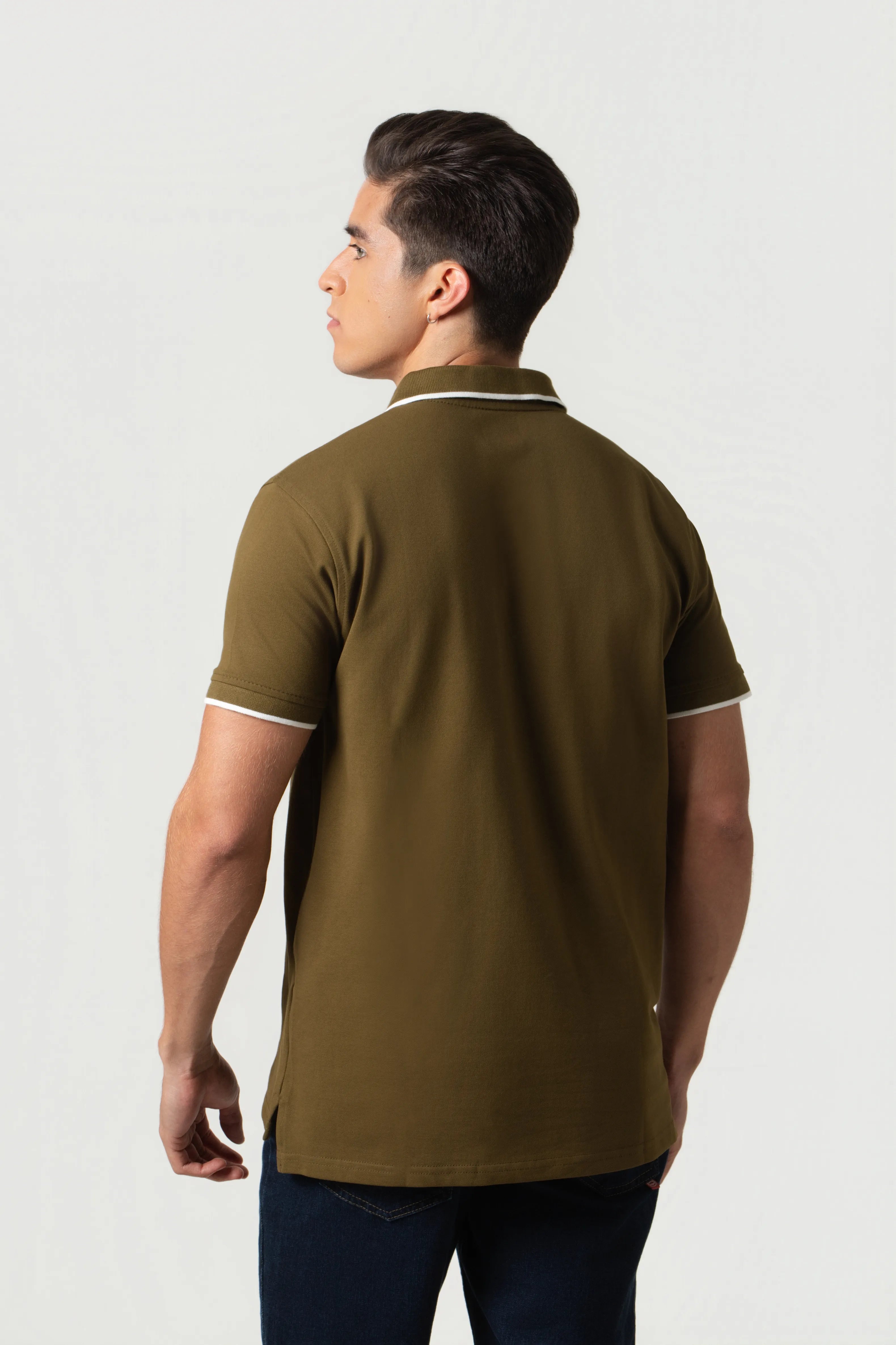 POLO TIPPING COLOR DARK OLIVE-IVORY