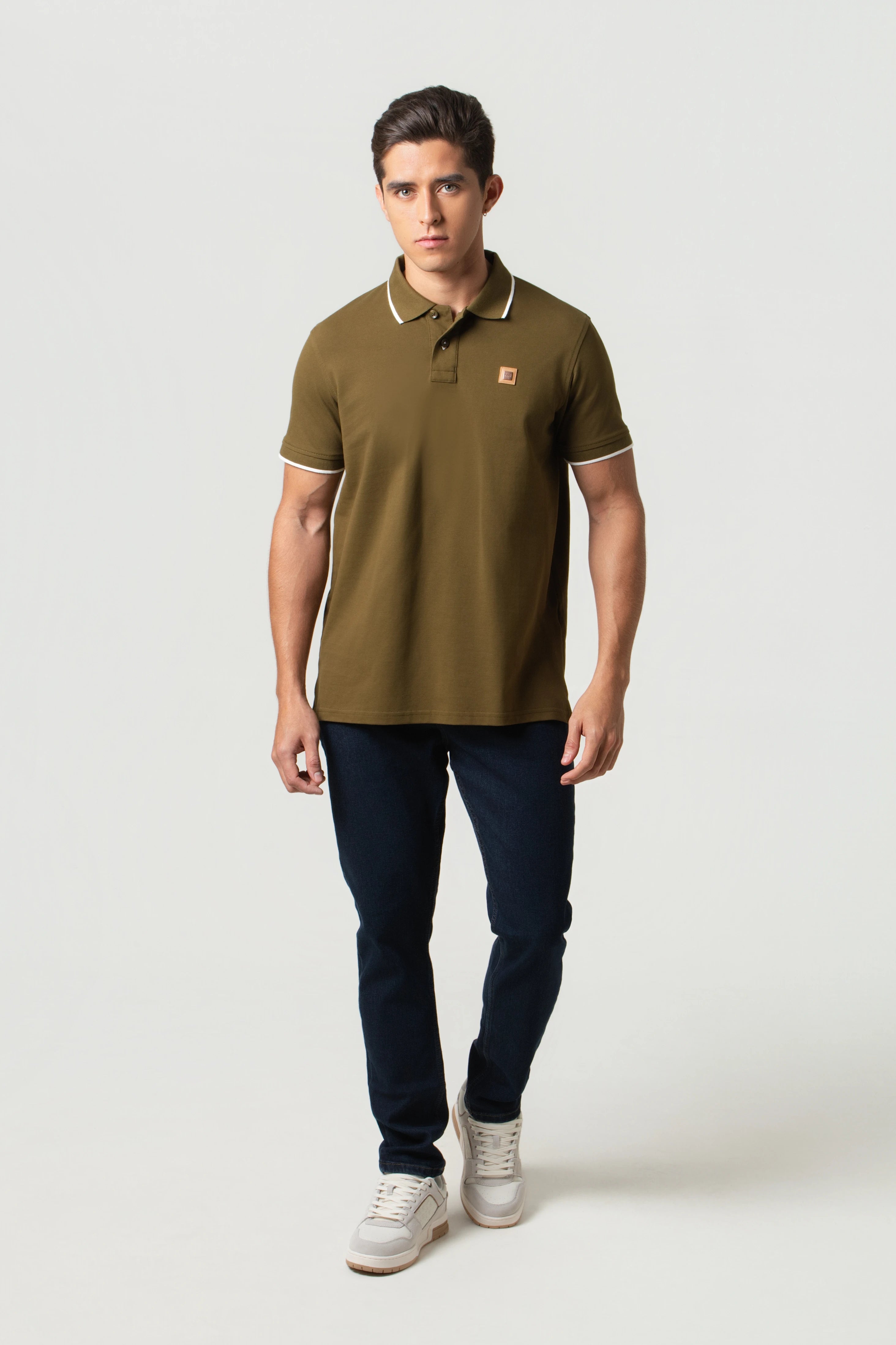POLO TIPPING COLOR DARK OLIVE-IVORY