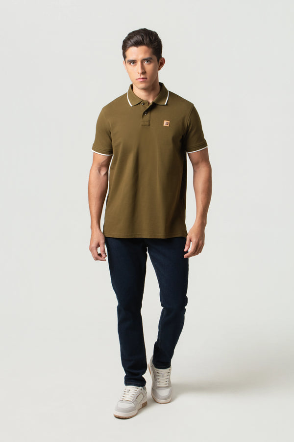 POLO TIPPING COLOR DARK OLIVE-IVORY