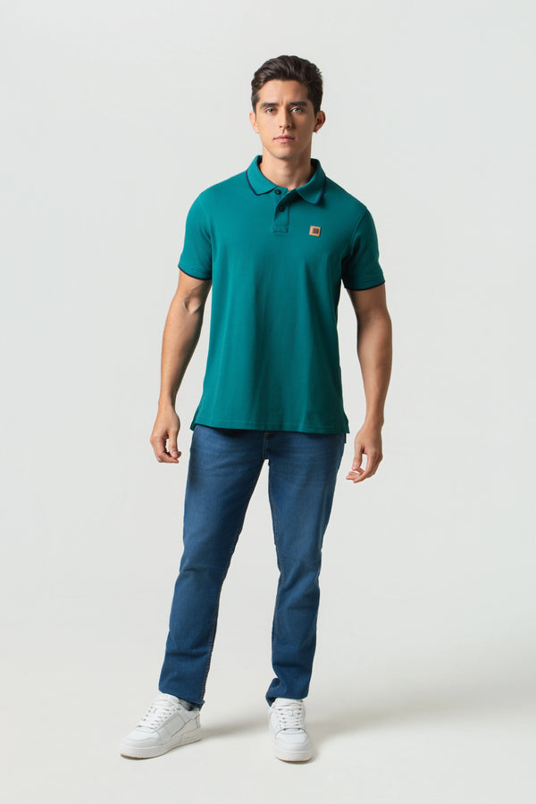 POLO TIPPING COLOR VERDE TORMENTA-AZUL NOCHE